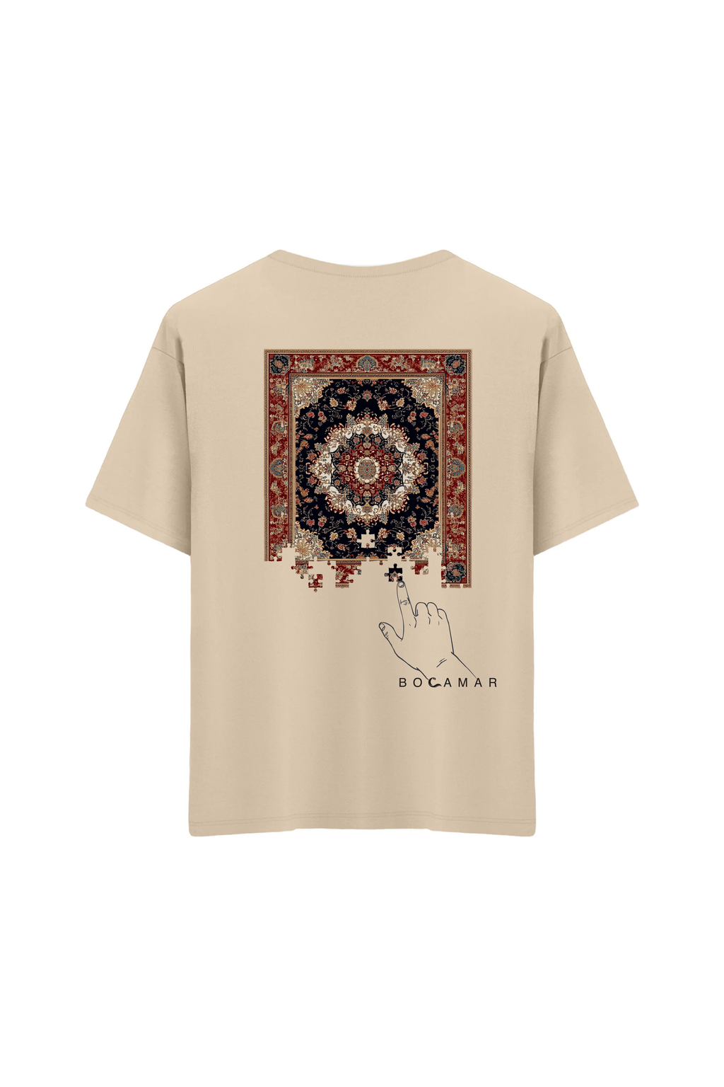 Oversize Unisex Bisiklet Yaka T-Shirt - KREM