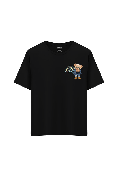Oversize Unisex Bisiklet Yaka T-Shirt - SİYAH