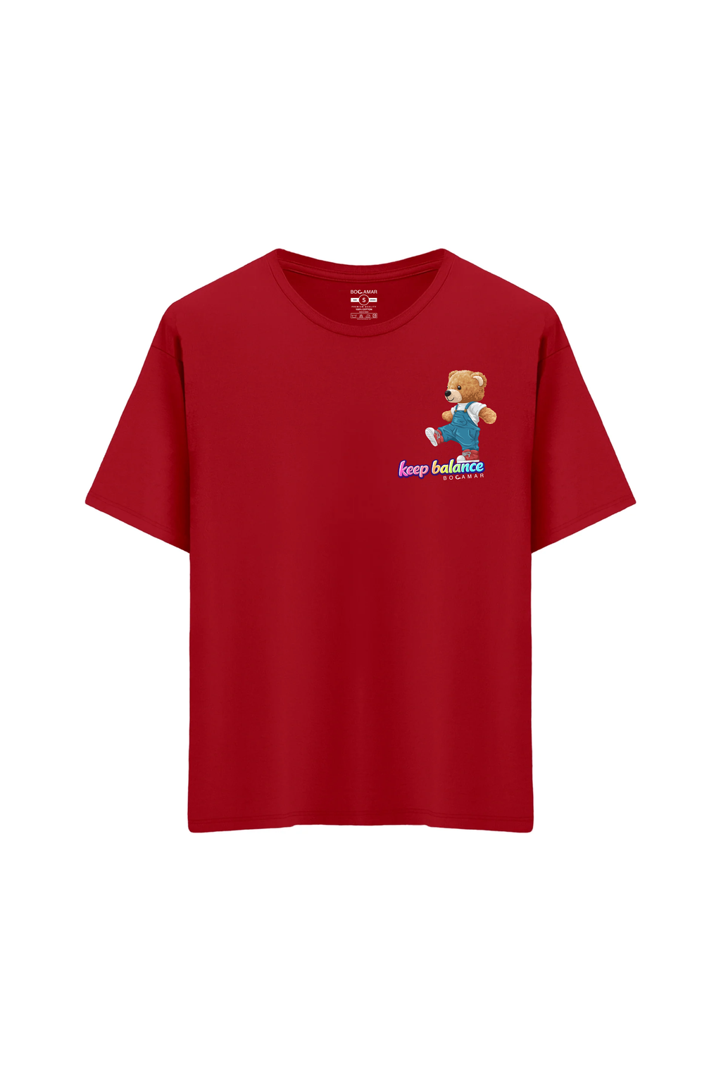 Oversize Unisex Bisiklet Yaka T-Shirt - KIRMIZI