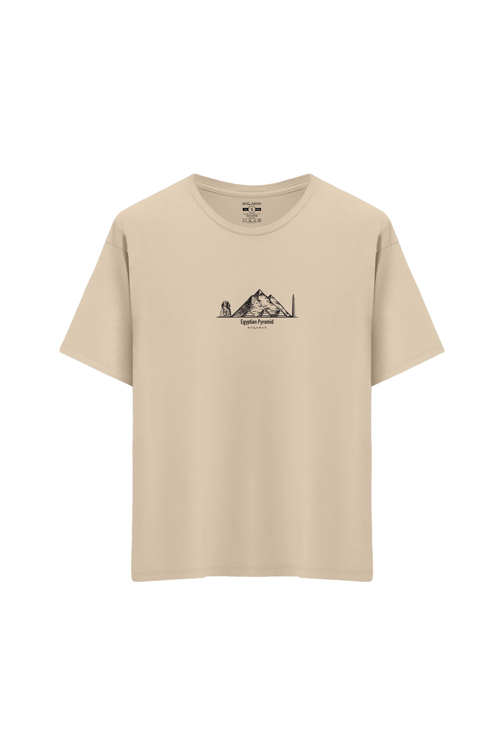 Oversize Unisex Bisiklet Yaka T-Shirt - KREM