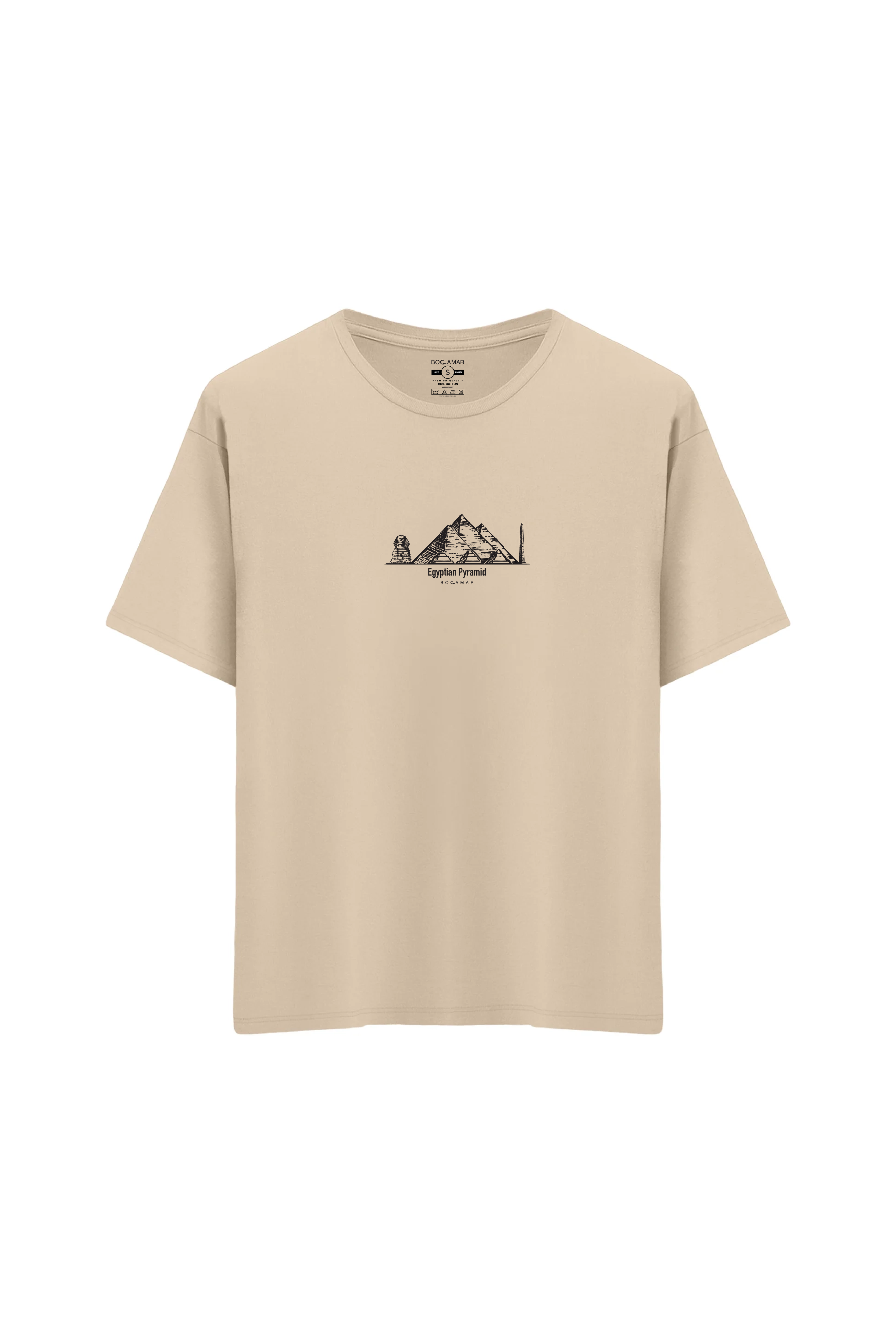 Oversize Unisex Bisiklet Yaka T-Shirt - KREM