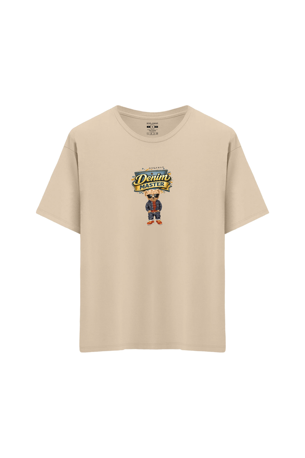 Oversize Unisex Bisiklet Yaka T-Shirt - KREM