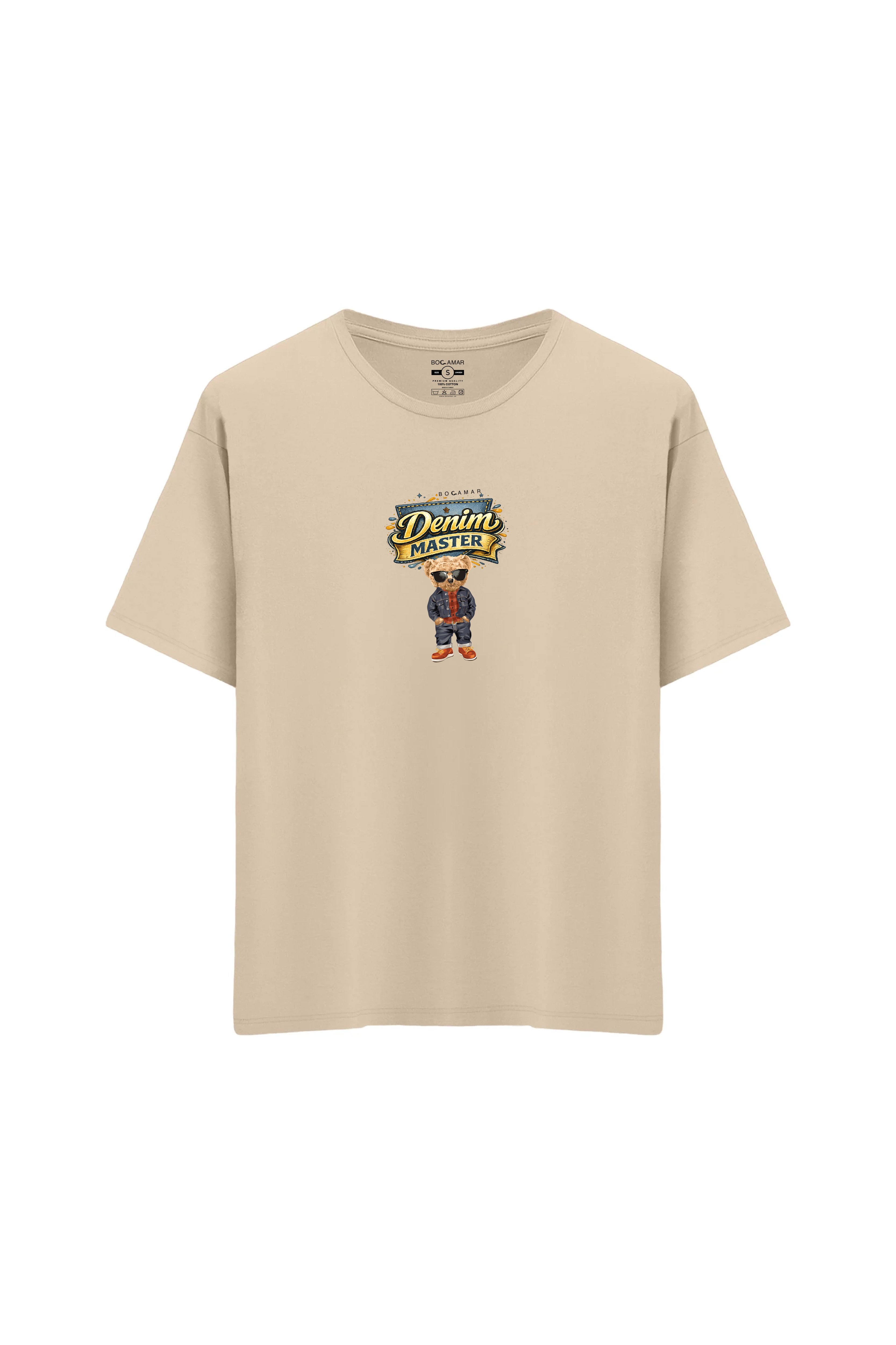 Oversize Unisex Bisiklet Yaka T-Shirt - KREM