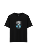 Penguen Baskılı Oversize Unisex Bisiklet Yaka T-Shirt - No.1