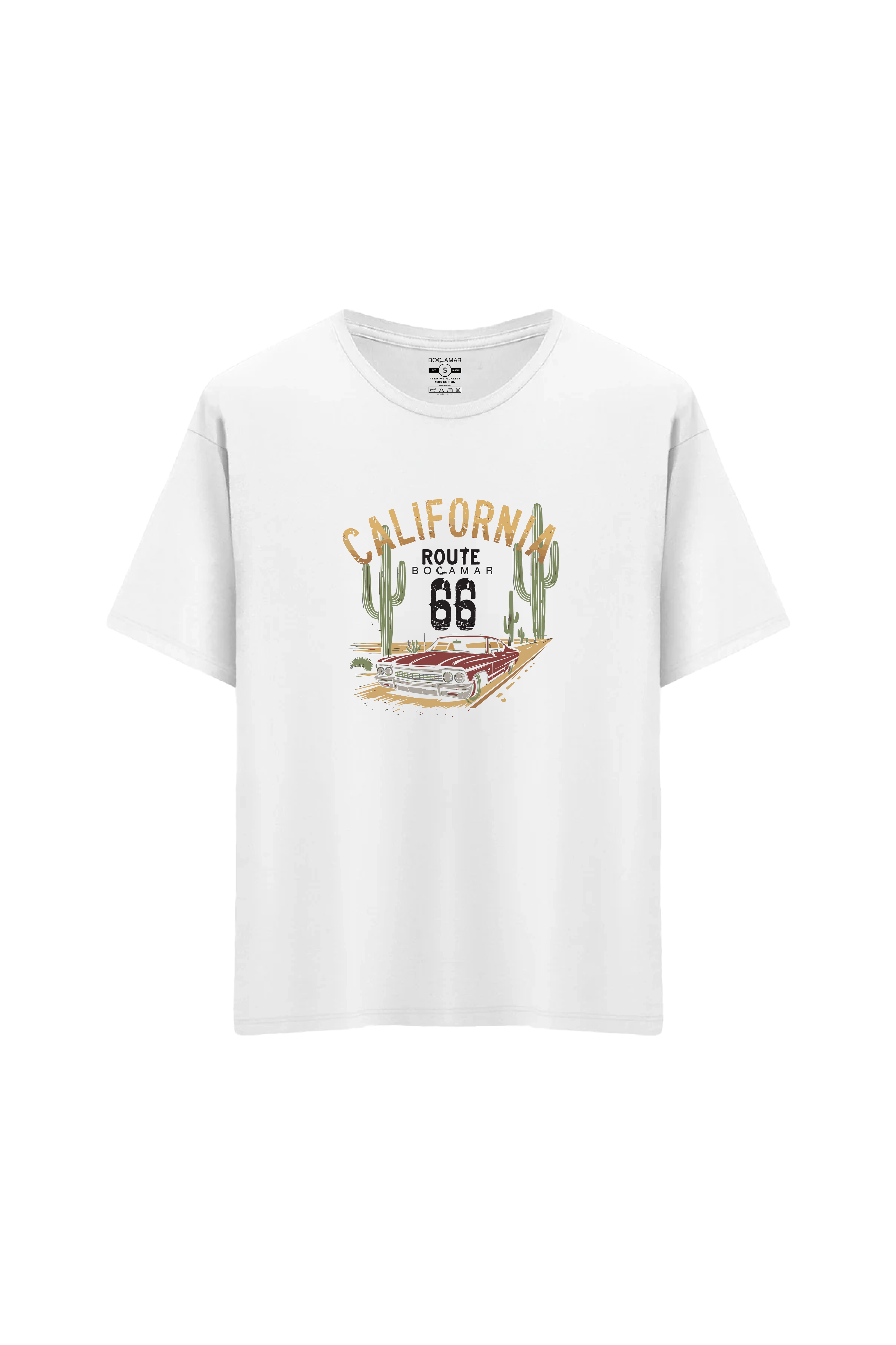 Oversize Unisex Bisiklet Yaka T-Shirt - BEYAZ