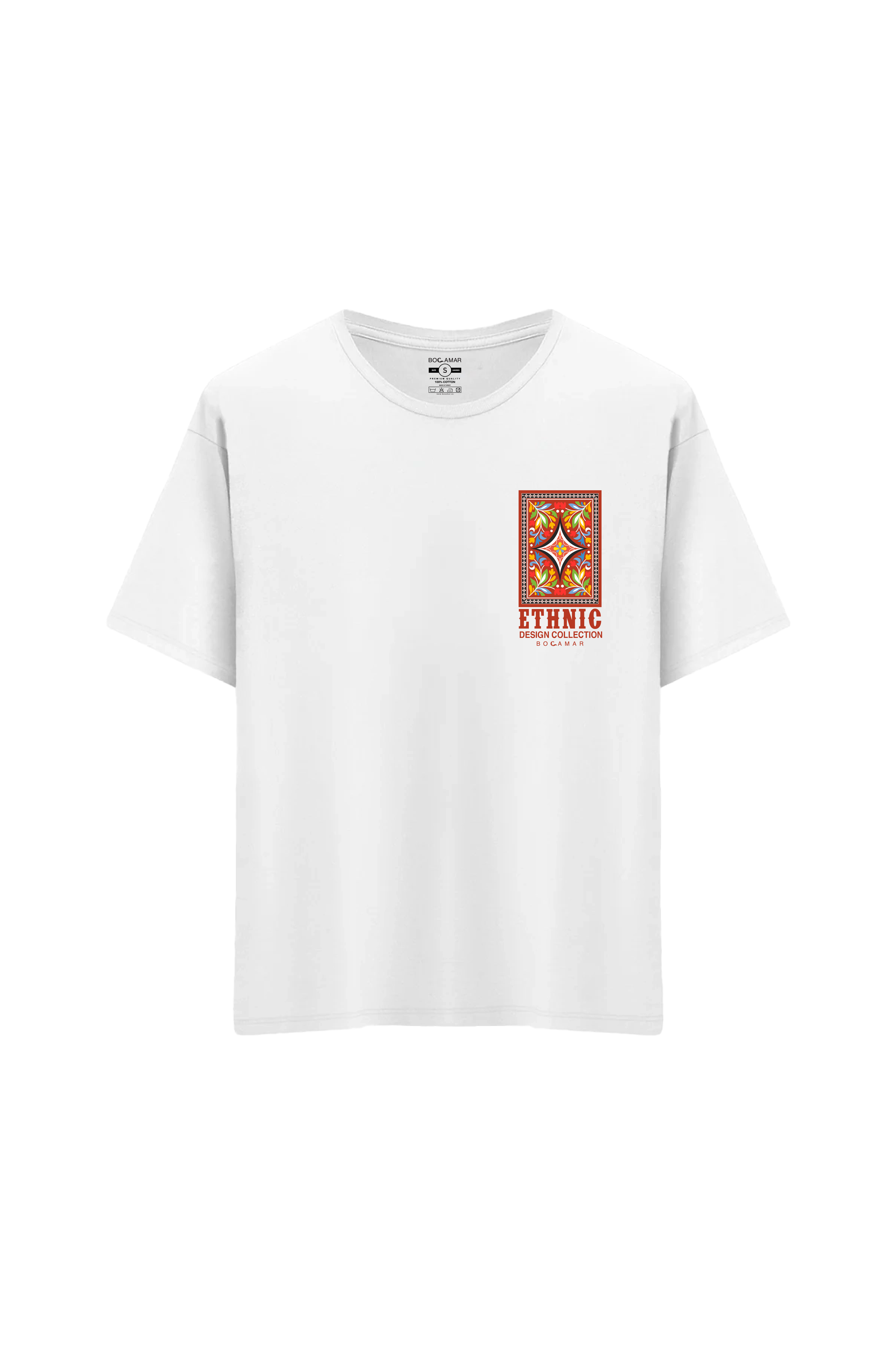 Oversize Unisex Bisiklet Yaka T-Shirt - BEYAZ
