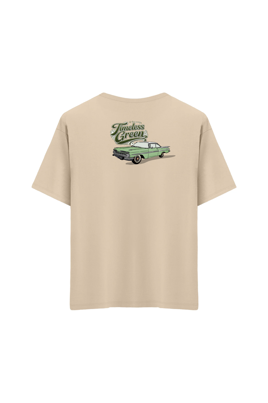 Oversize Unisex Bisiklet Yaka T-Shirt - KREM