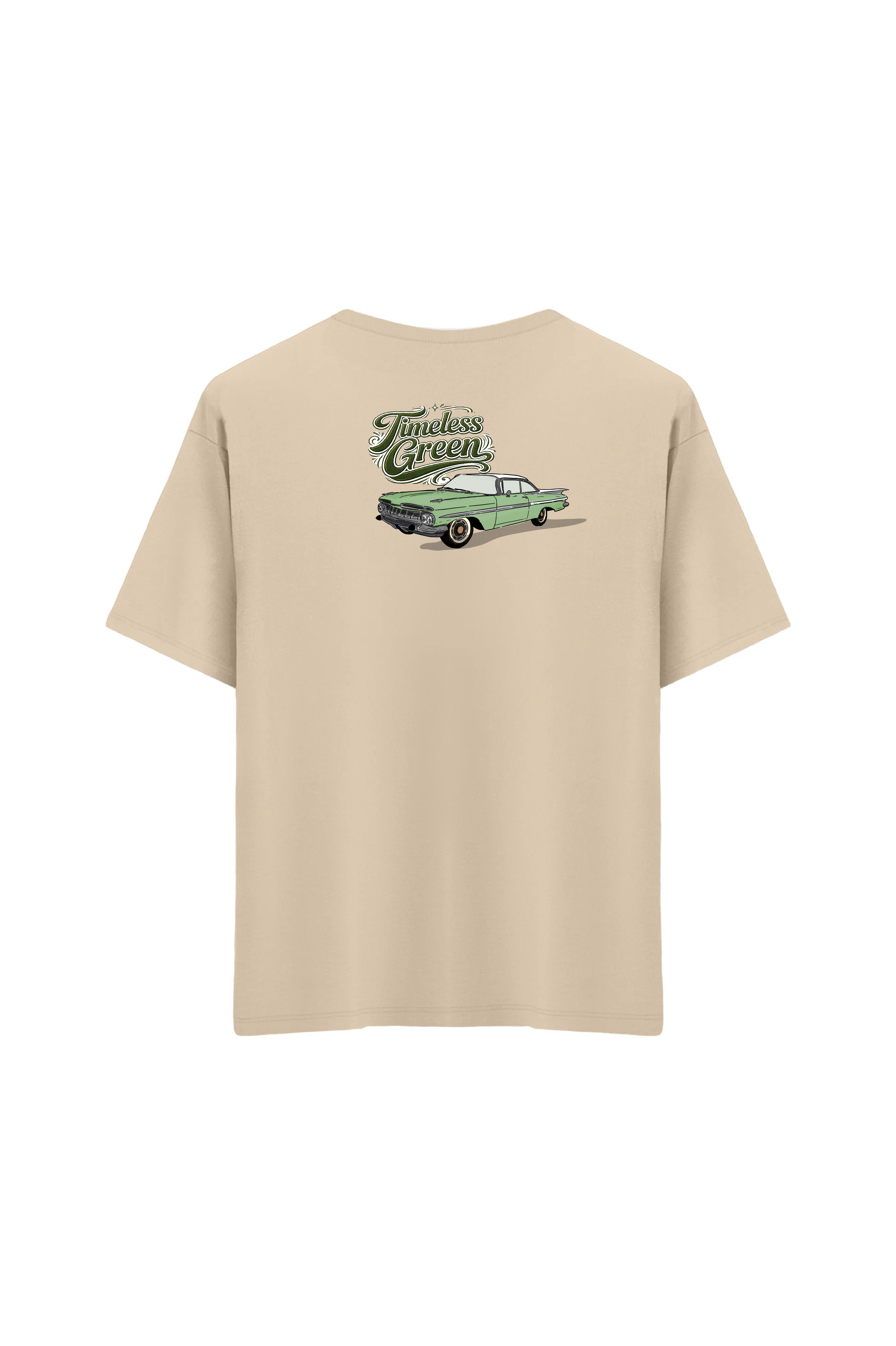 Oversize Unisex Bisiklet Yaka T-Shirt - KREM