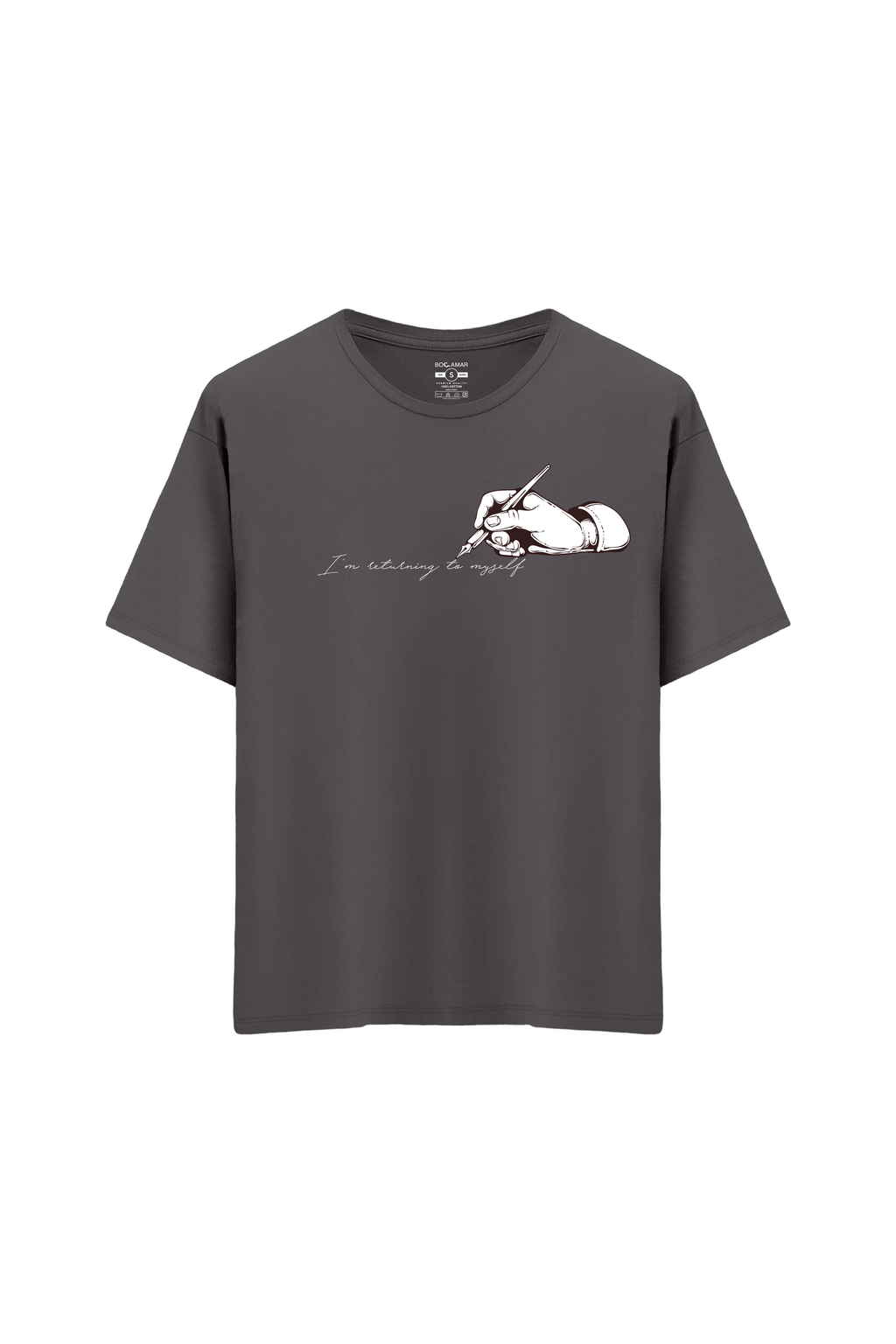 Oversize Unisex Bisiklet Yaka T-Shirt - ANTRASİT