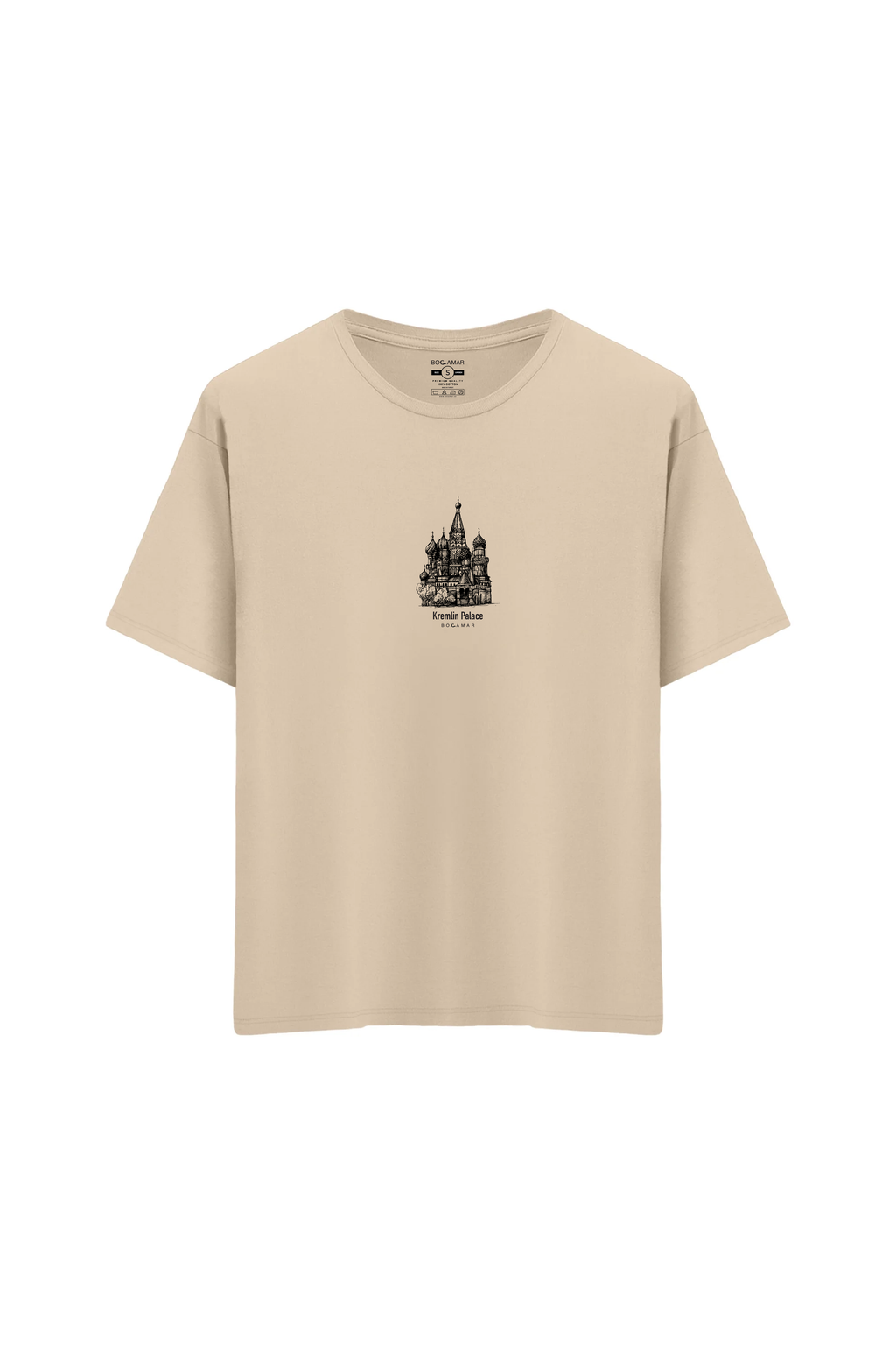 Oversize Unisex Bisiklet Yaka T-Shirt - KREM