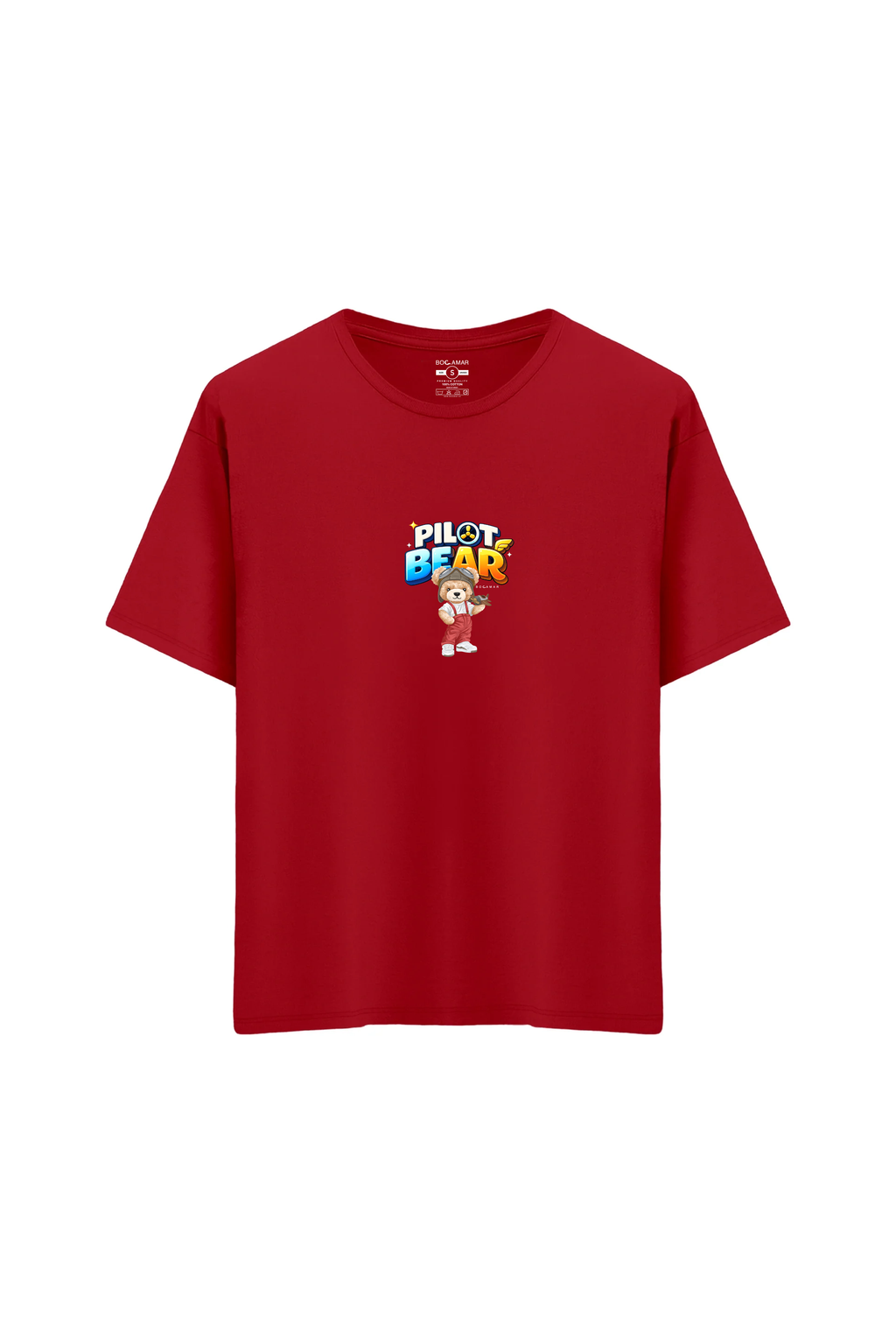 Oversize Unisex Bisiklet Yaka T-Shirt - KIRMIZI
