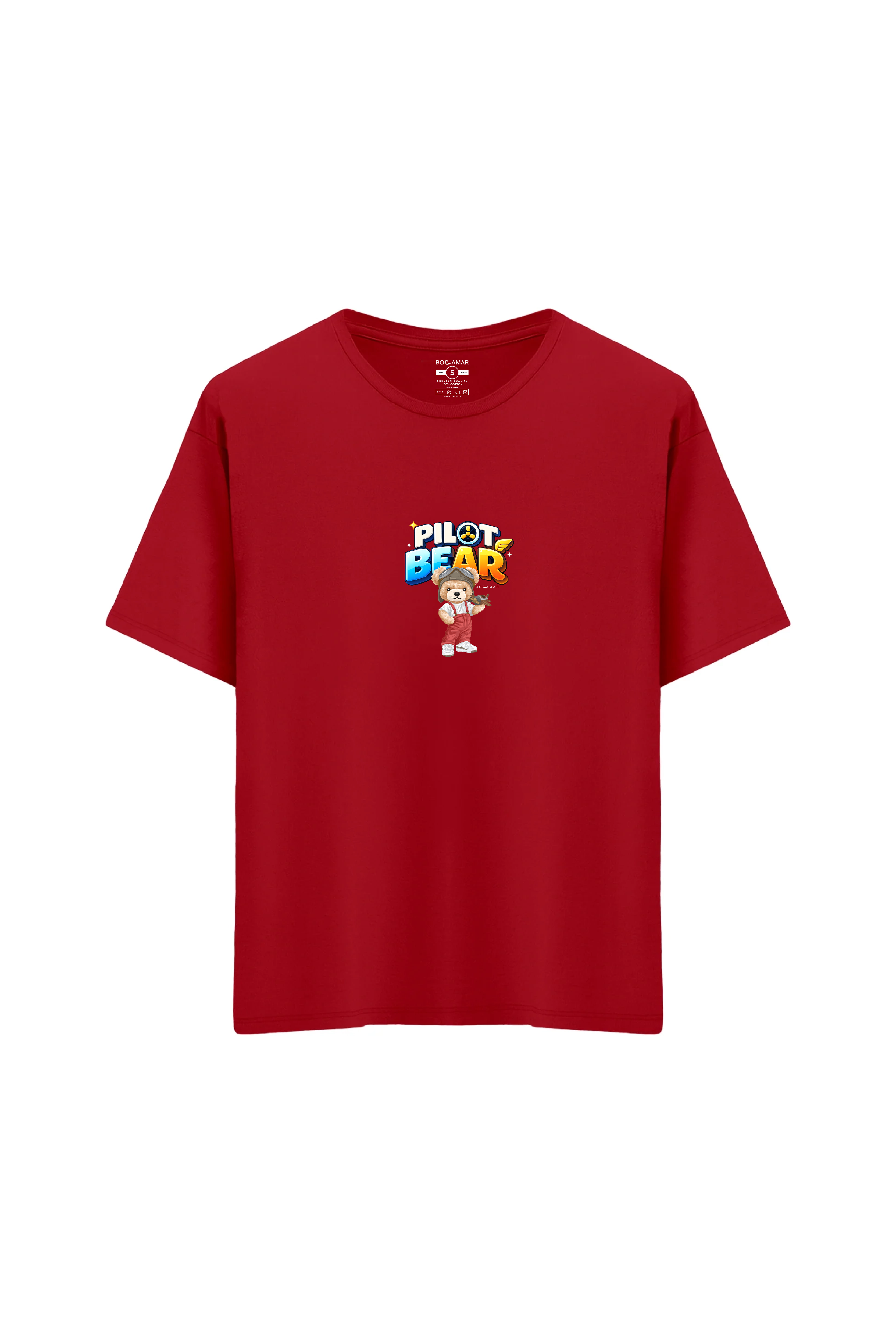 Oversize Unisex Bisiklet Yaka T-Shirt - KIRMIZI