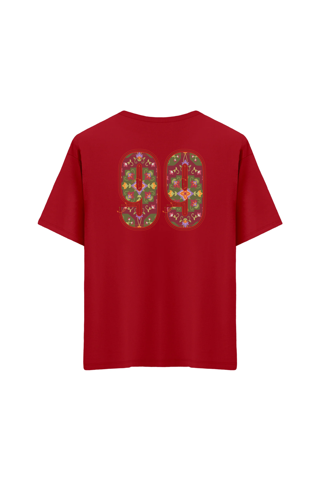 Oversize Unisex Bisiklet Yaka T-Shirt - KIRMIZI