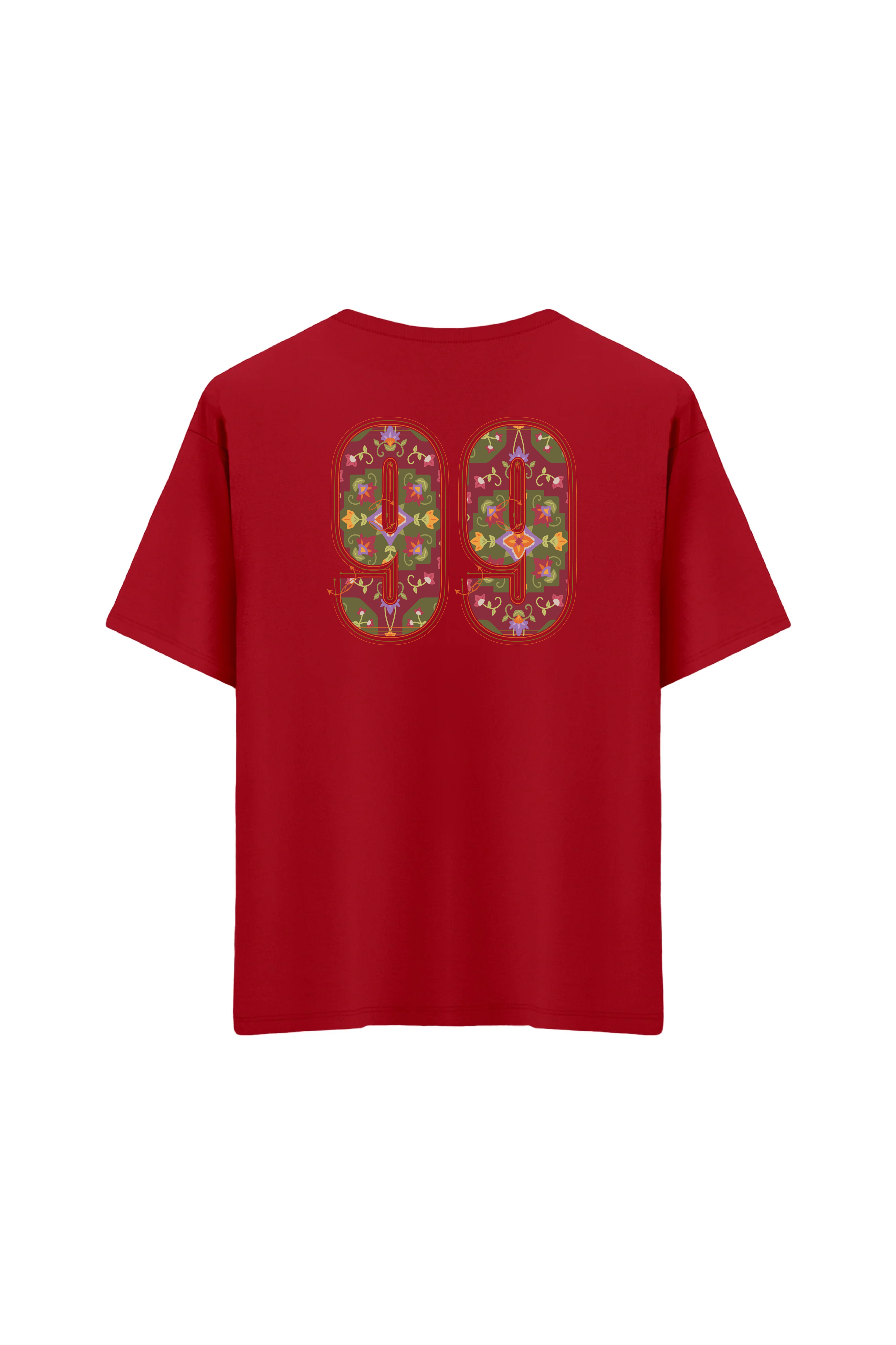 Oversize Unisex Bisiklet Yaka T-Shirt - KIRMIZI
