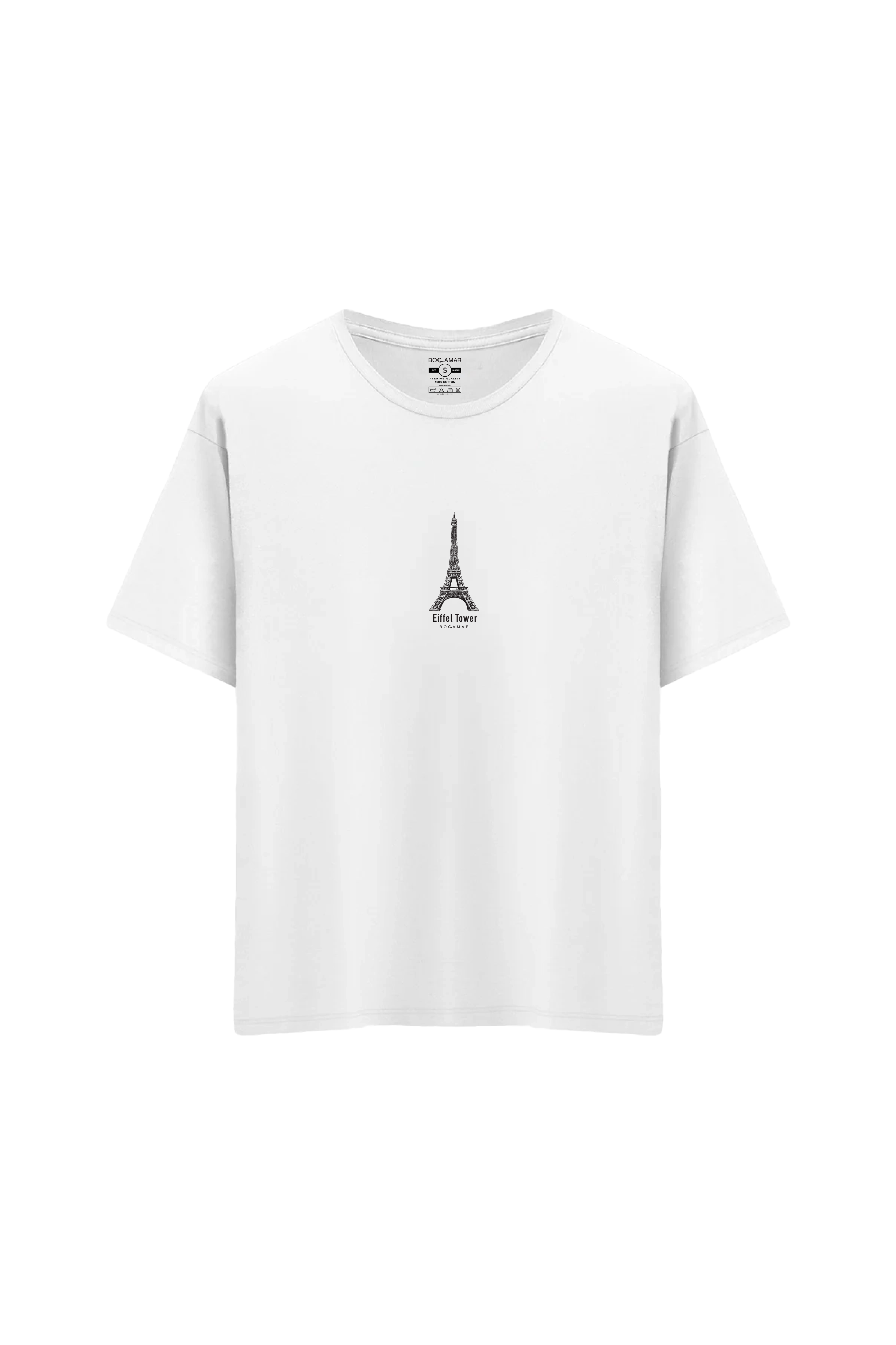 Oversize Unisex Bisiklet Yaka T-Shirt - BEYAZ