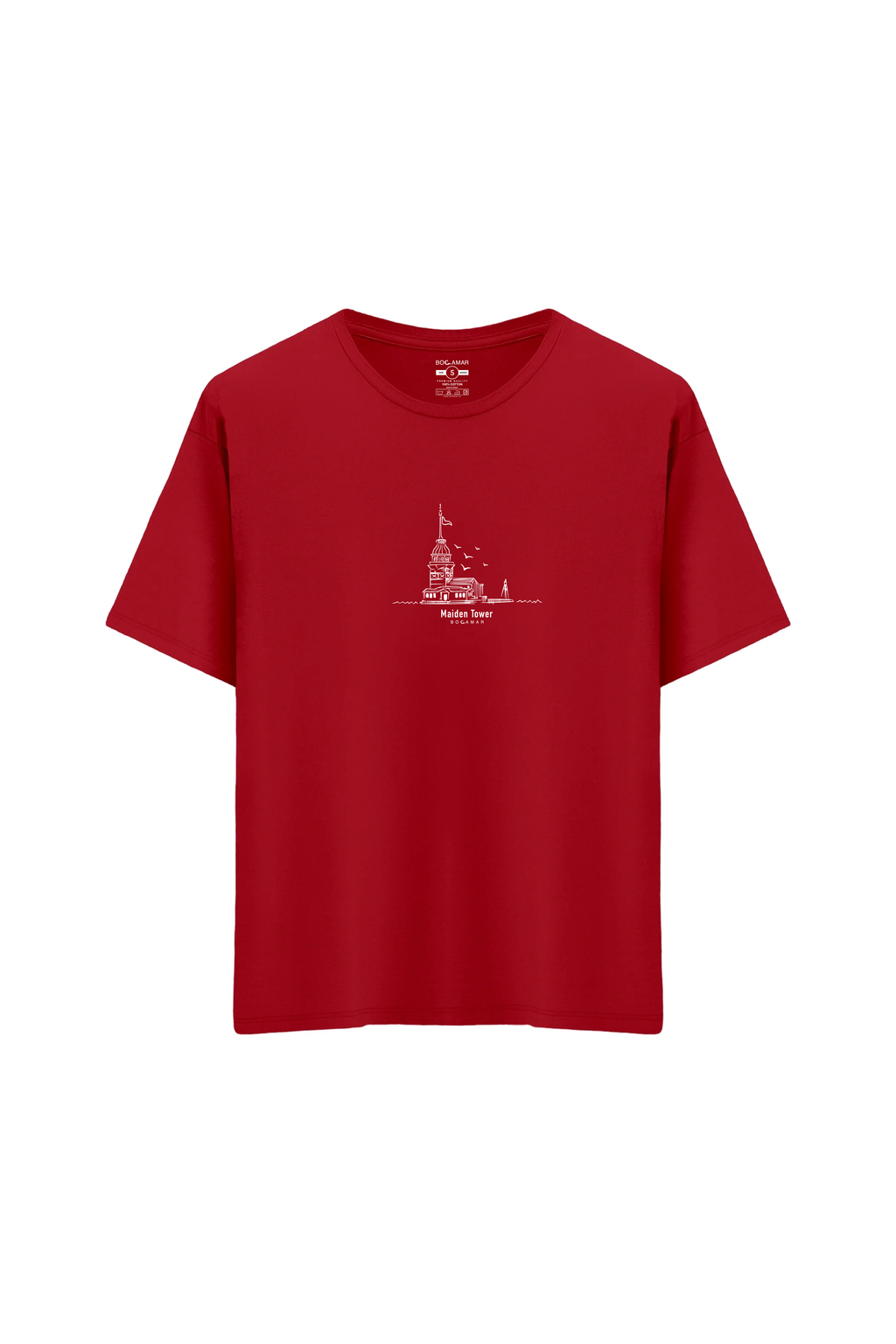Oversize Unisex Bisiklet Yaka T-Shirt - KIRMIZI
