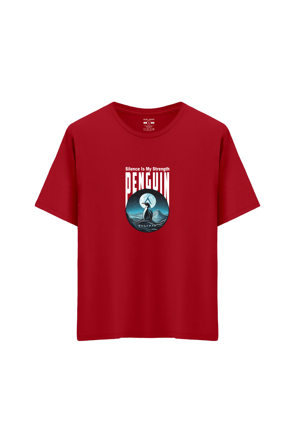 Oversize Unisex Bisiklet Yaka T-Shirt - KIRMIZI