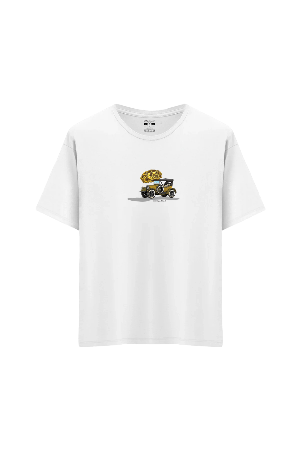 Oversize Unisex Bisiklet Yaka T-Shirt - BEYAZ