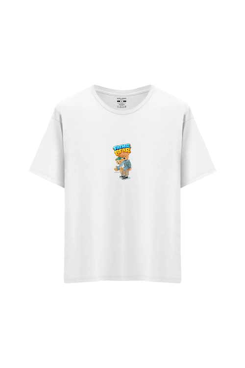 Oversize Unisex Bisiklet Yaka T-Shirt - BEYAZ