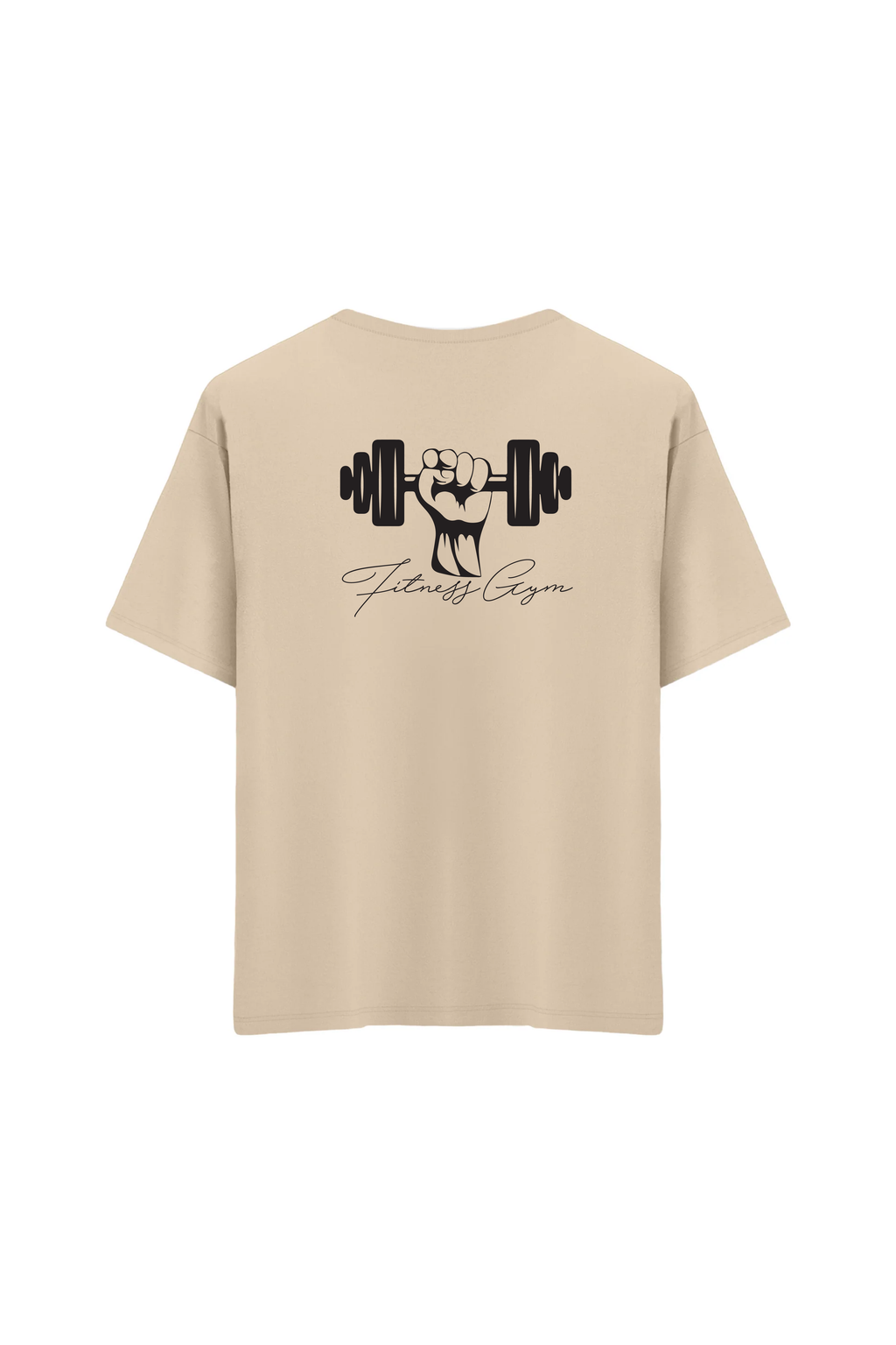 Oversize Unisex Bisiklet Yaka T-Shirt - KREM