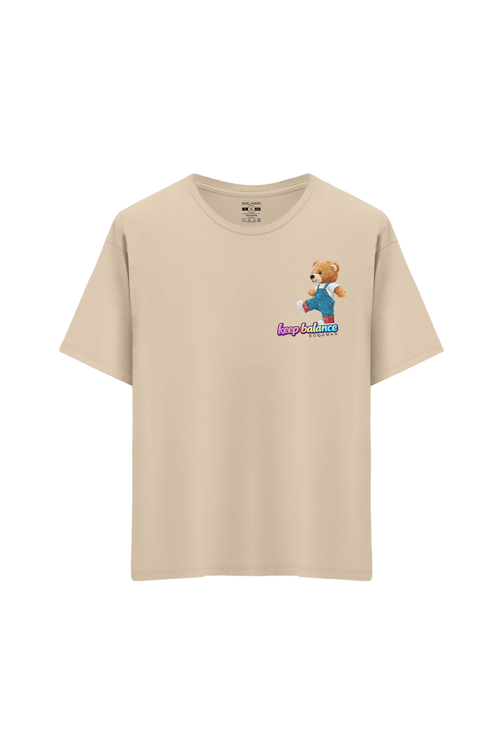 Oversize Unisex Bisiklet Yaka T-Shirt - KREM