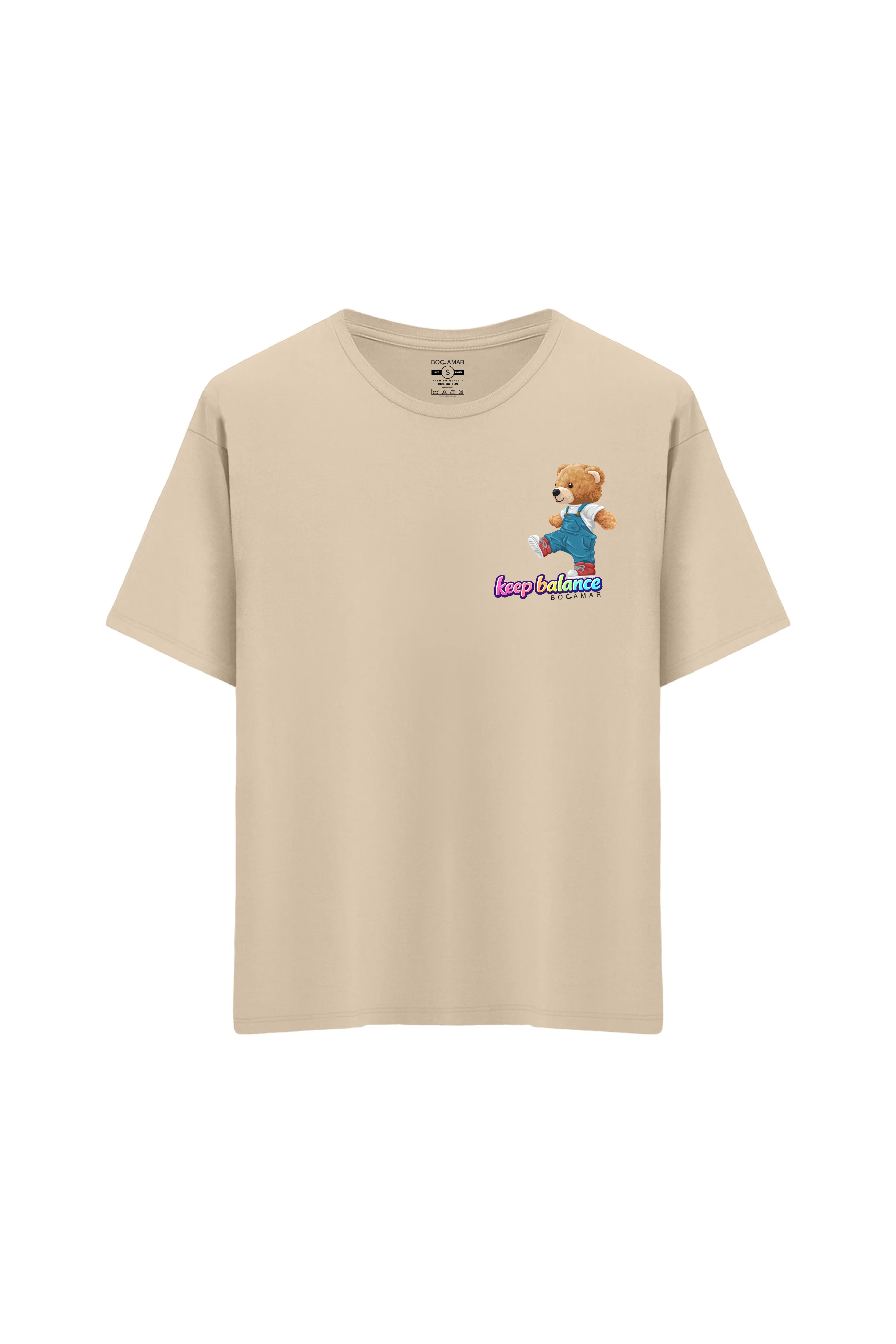 Oversize Unisex Bisiklet Yaka T-Shirt - KREM