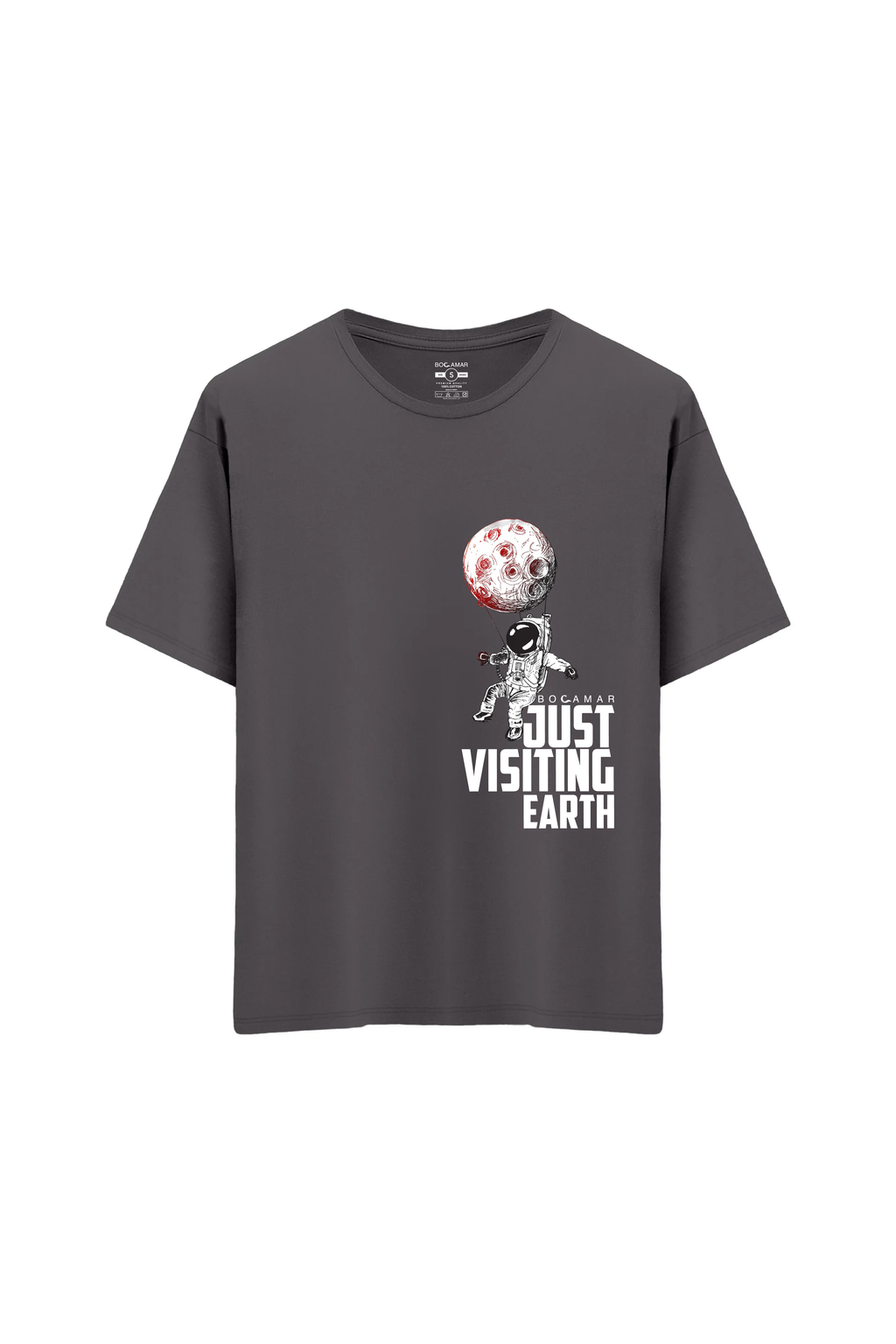 Oversize Unisex Bisiklet Yaka T-Shirt - ANTRASİT