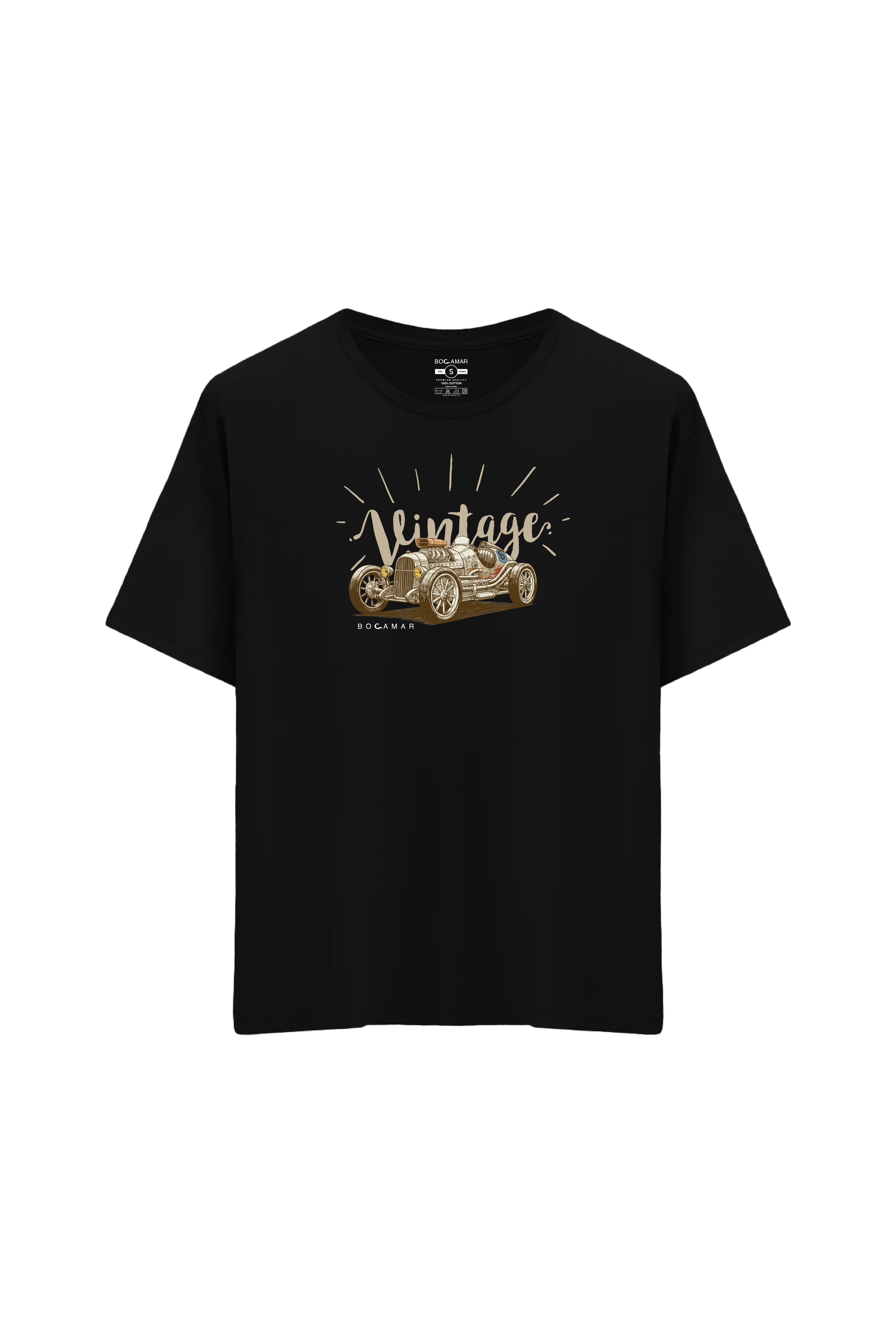 Klasik Araba Baskılı Oversize Unisex Bisiklet Yaka T-Shirt - No.1