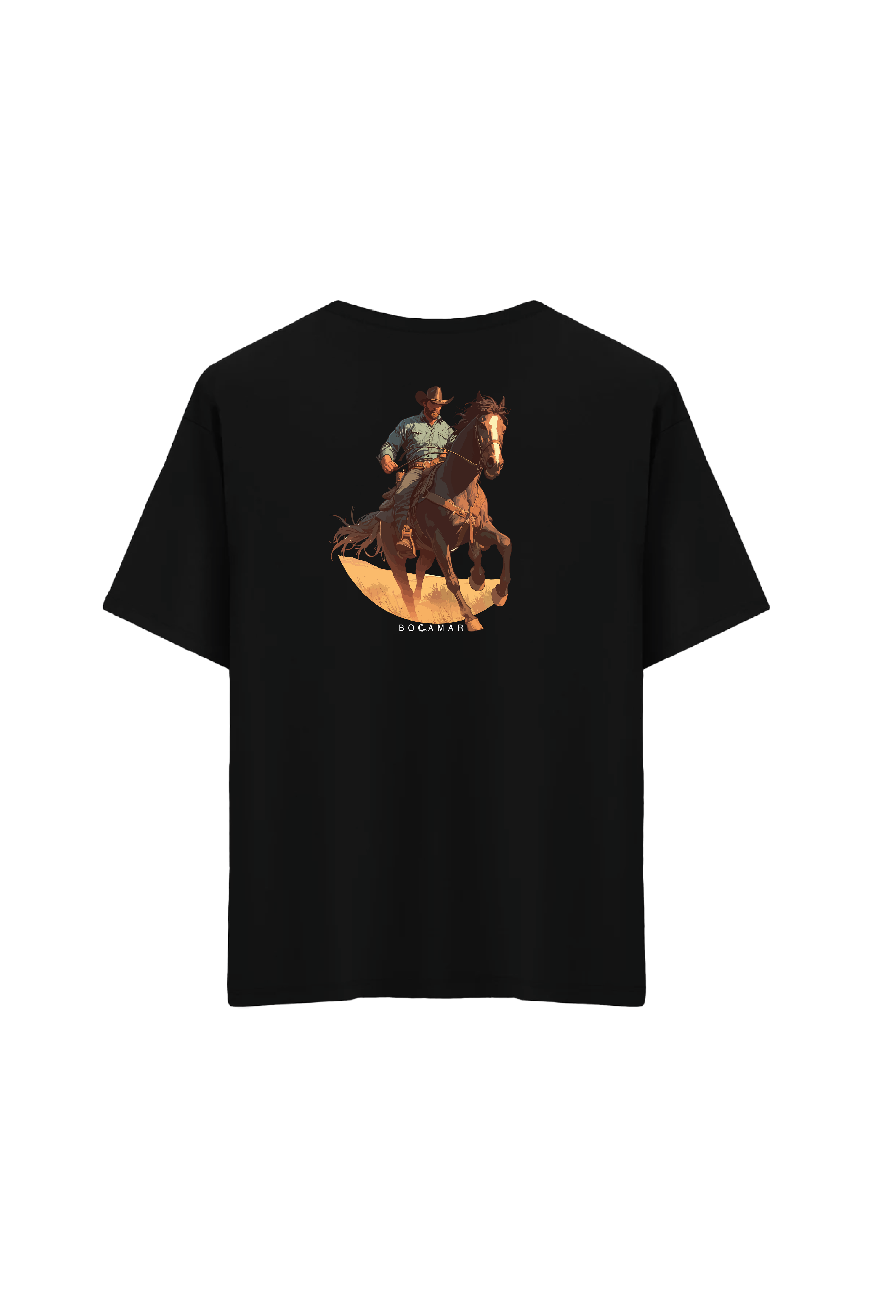 Kovboy Baskılı Oversize Unisex Bisiklet Yaka T-Shirt - No.1