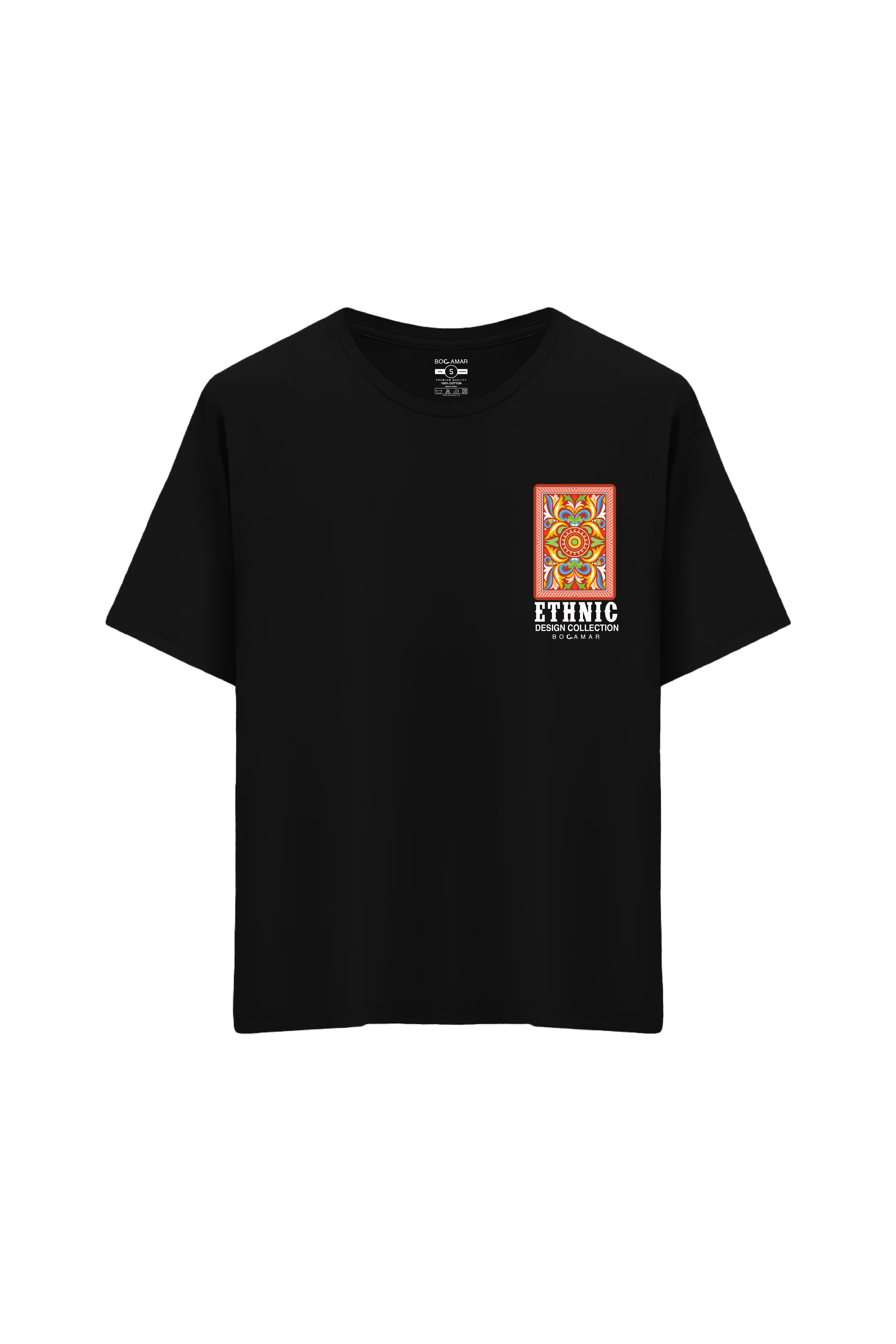 Etnik Desen Baskılı Oversize Unisex Bisiklet Yaka T-Shirt - No.5