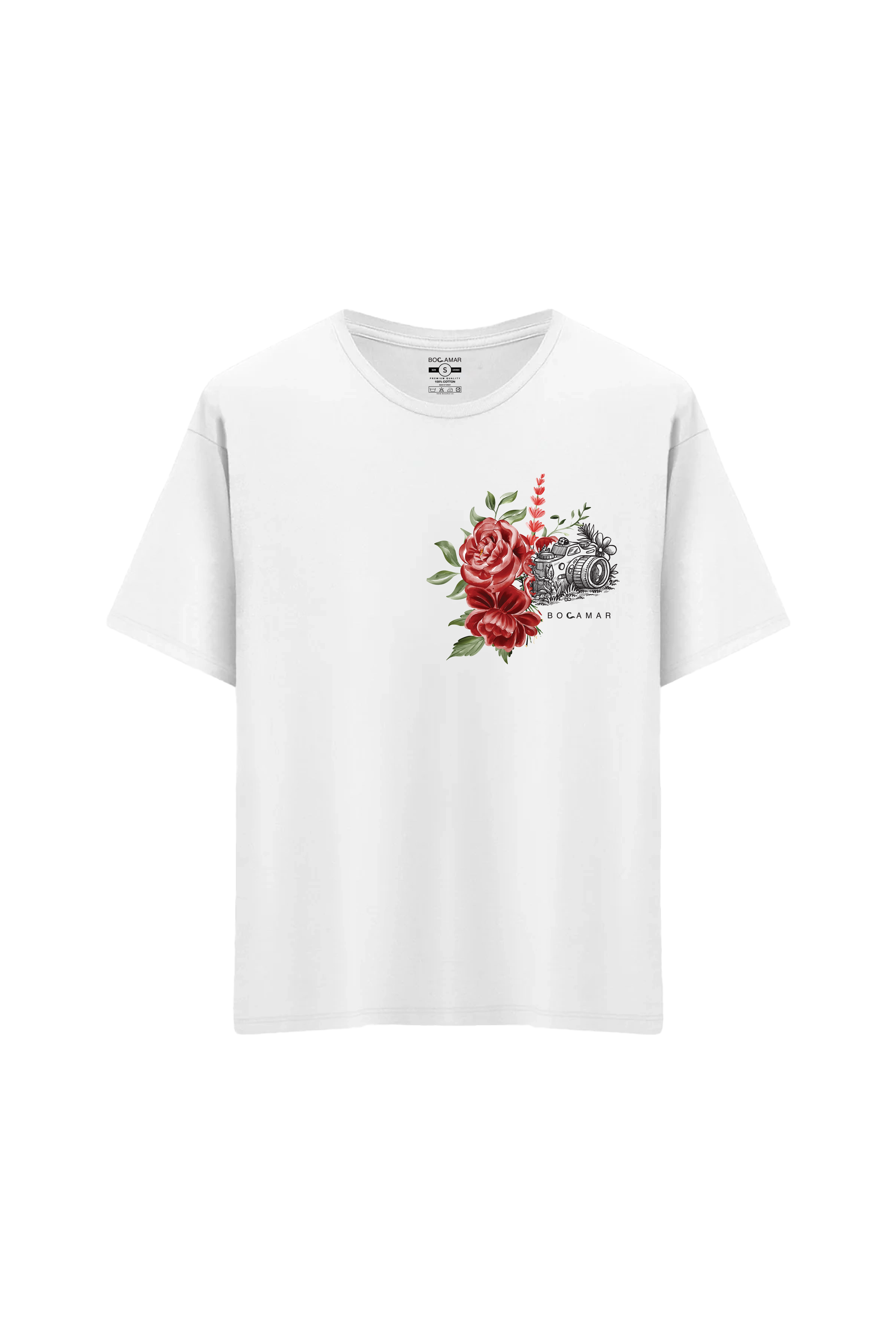 Oversize Unisex Bisiklet Yaka T-Shirt - BEYAZ