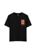 Etnik Desen Baskılı Oversize Unisex Bisiklet Yaka T-Shirt - No.4