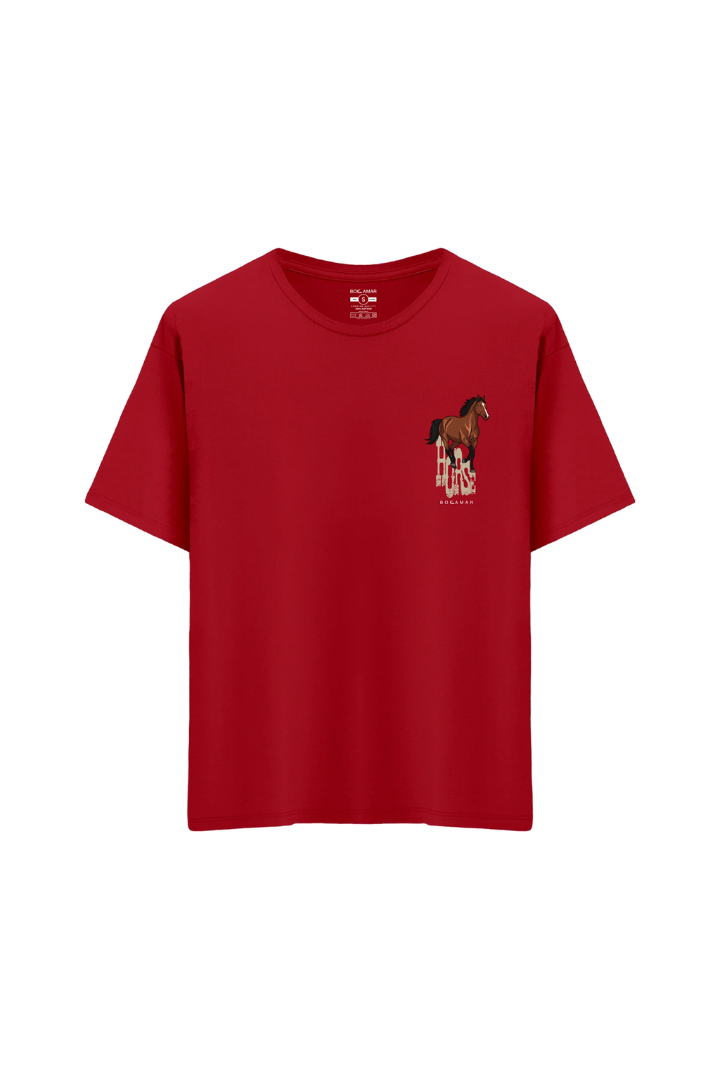 Oversize Unisex Bisiklet Yaka T-Shirt - KIRMIZI