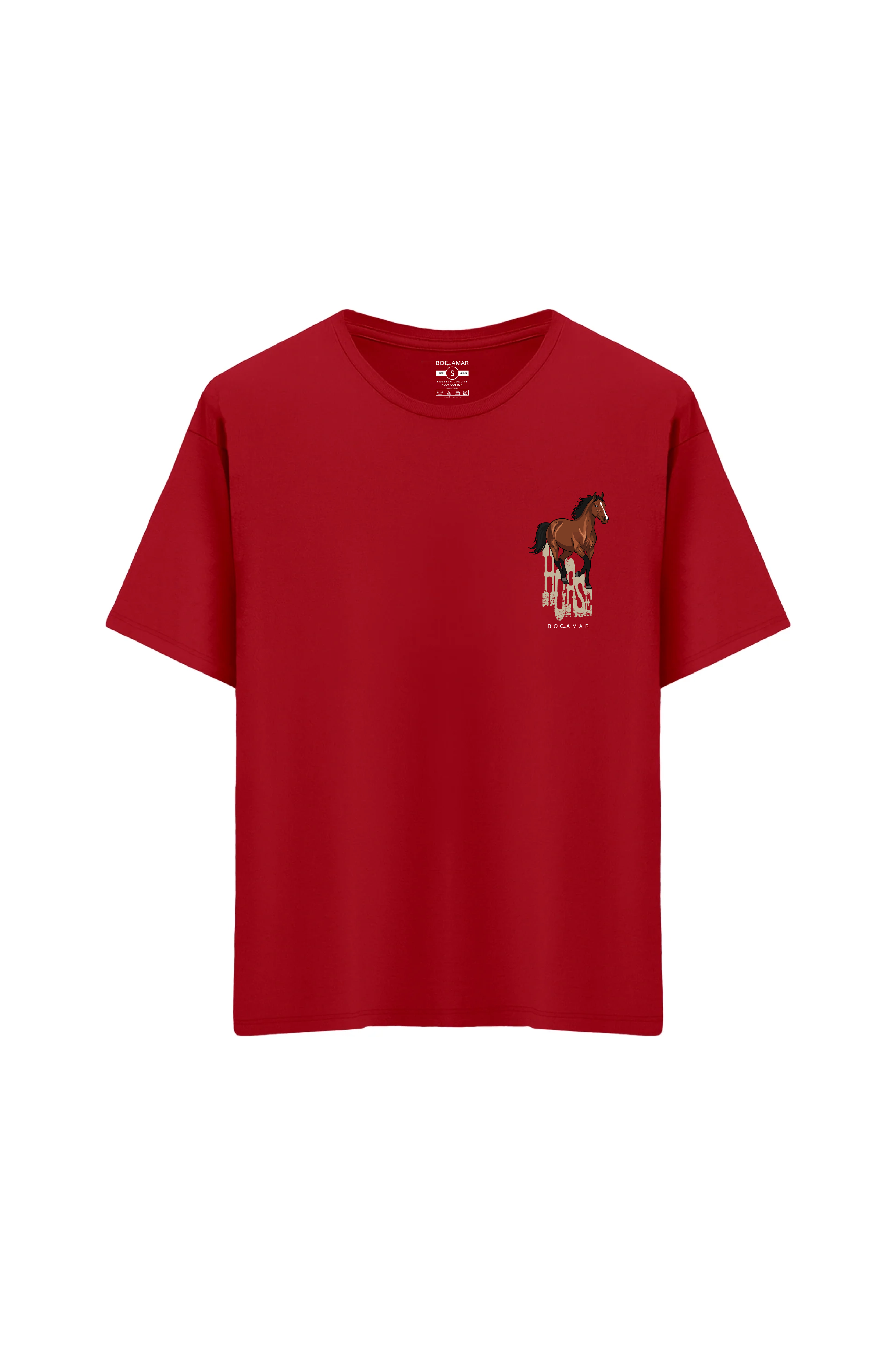 Oversize Unisex Bisiklet Yaka T-Shirt - KIRMIZI
