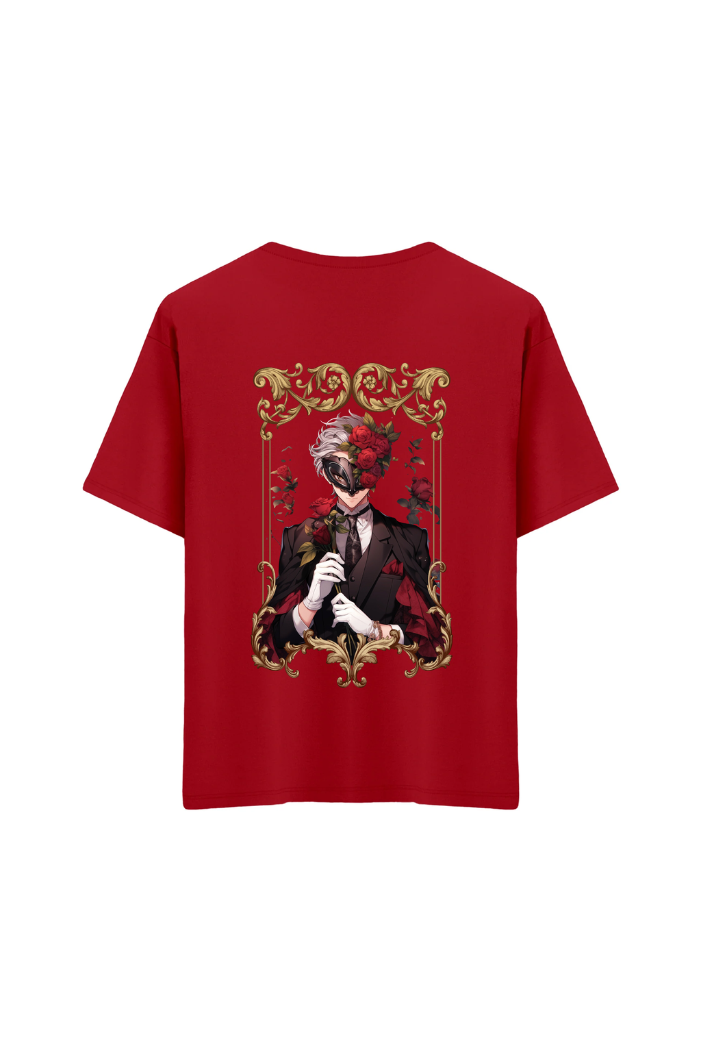 Oversize Unisex Bisiklet Yaka T-Shirt - KIRMIZI