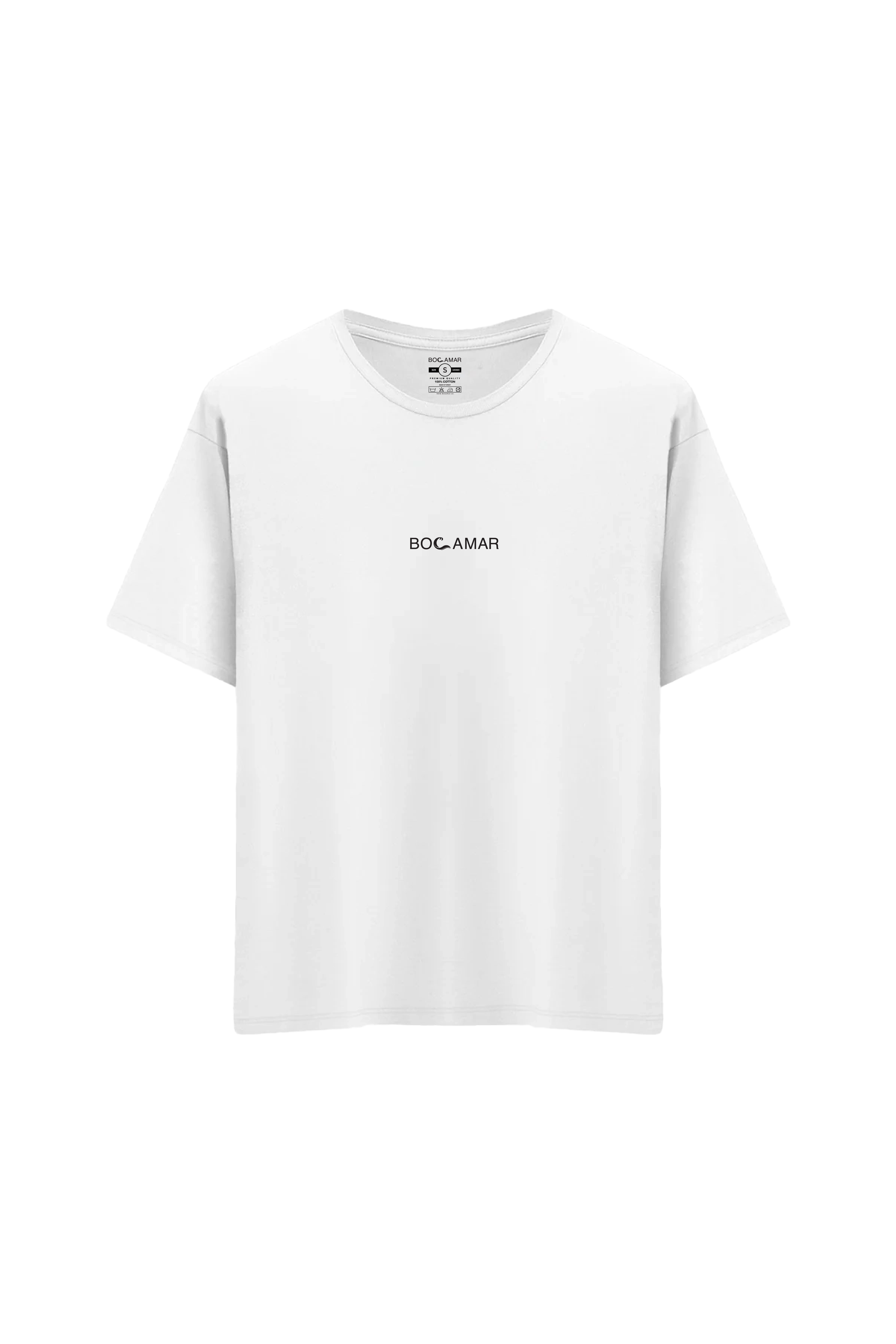 Oversize Unisex Bisiklet Yaka T-Shirt - BEYAZ