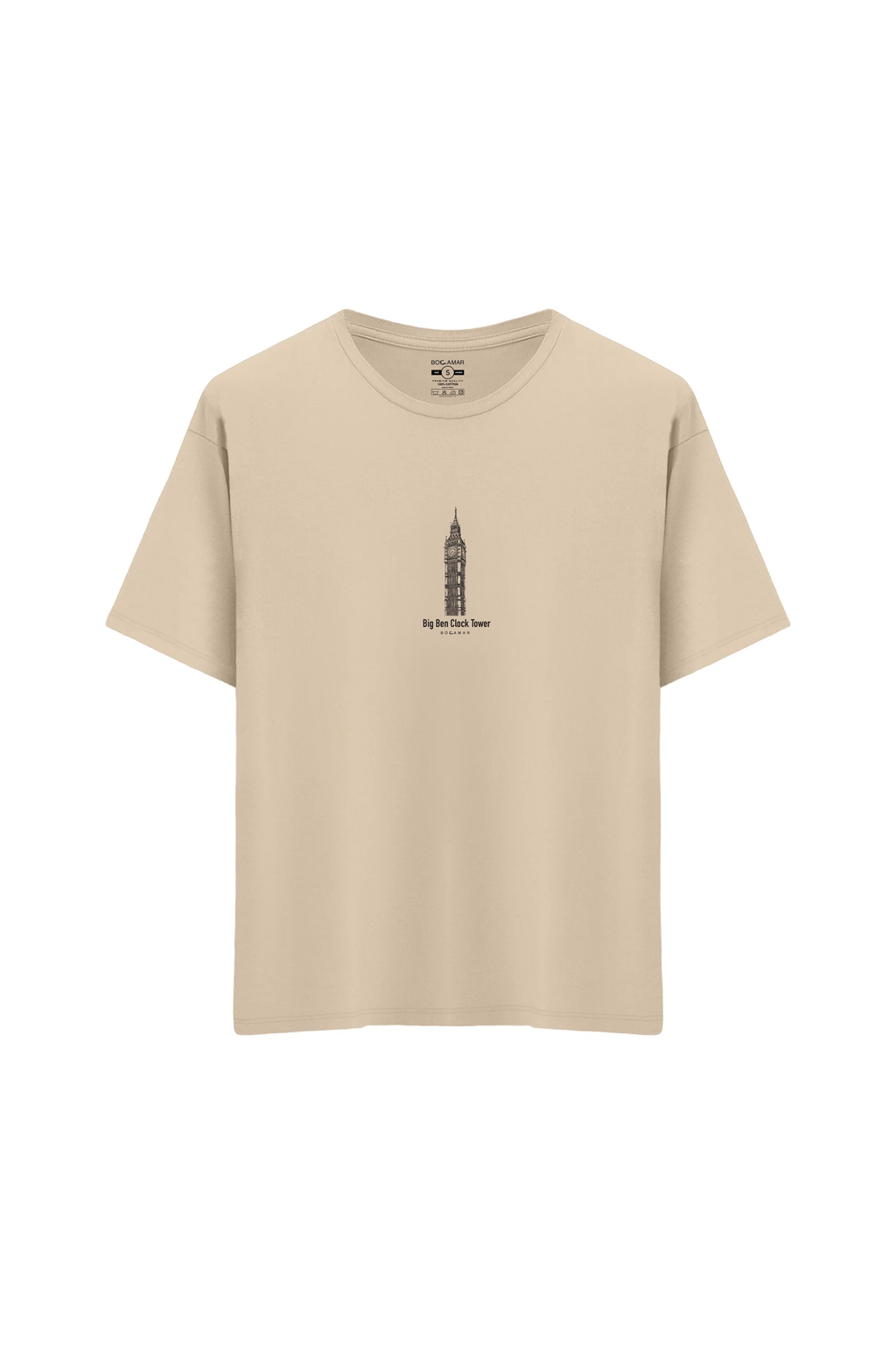 Oversize Unisex Bisiklet Yaka T-Shirt - KREM