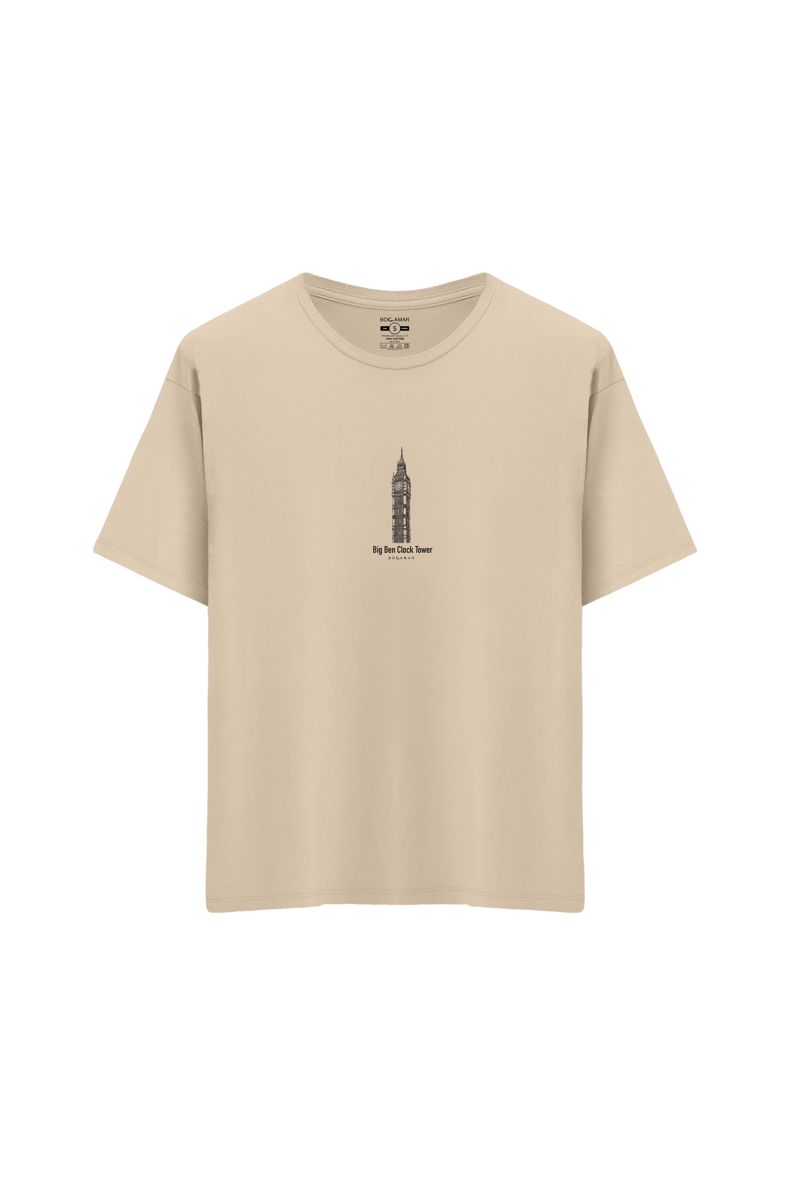 Oversize Unisex Bisiklet Yaka T-Shirt - KREM