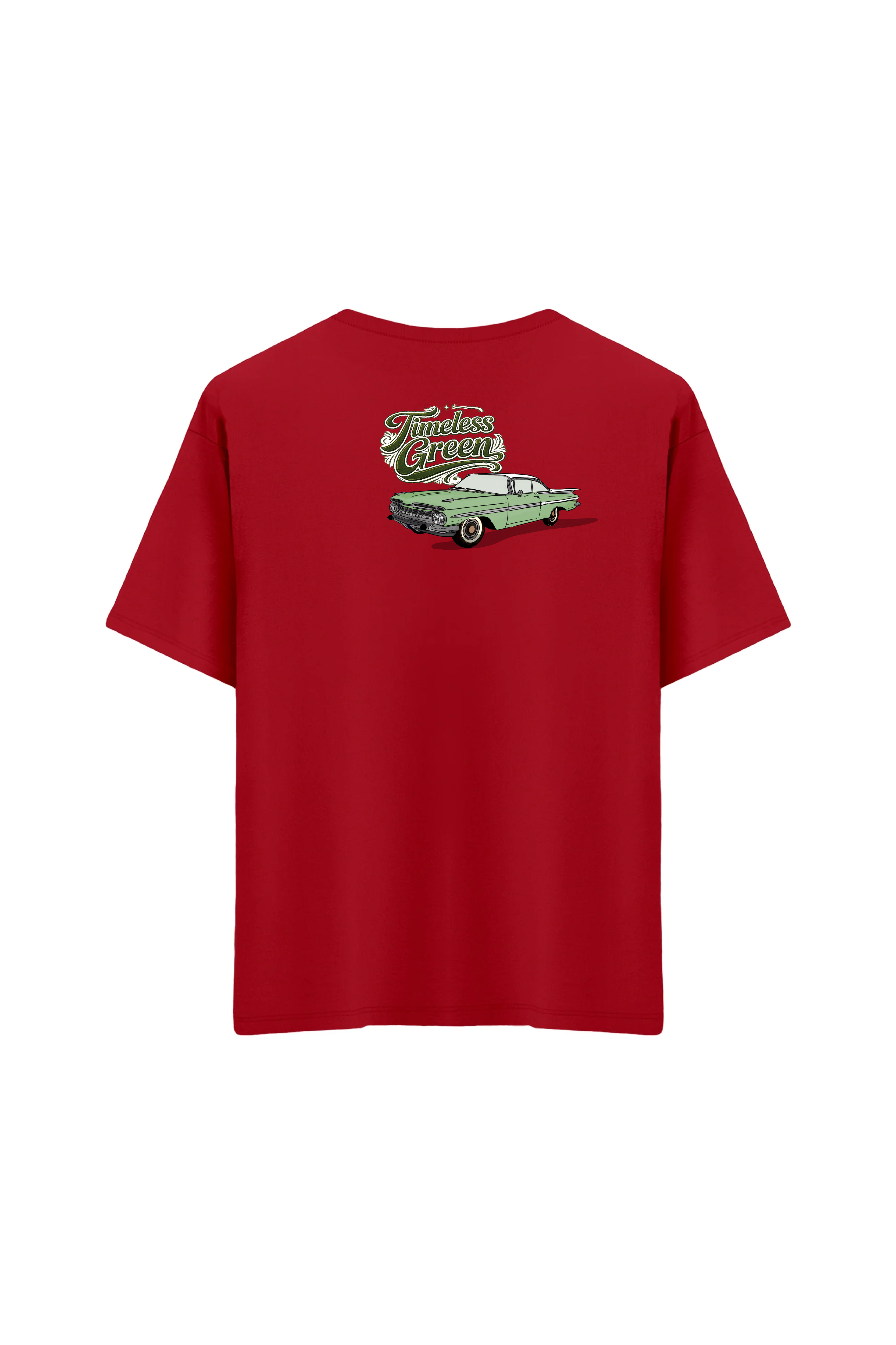 Oversize Unisex Bisiklet Yaka T-Shirt - KIRMIZI
