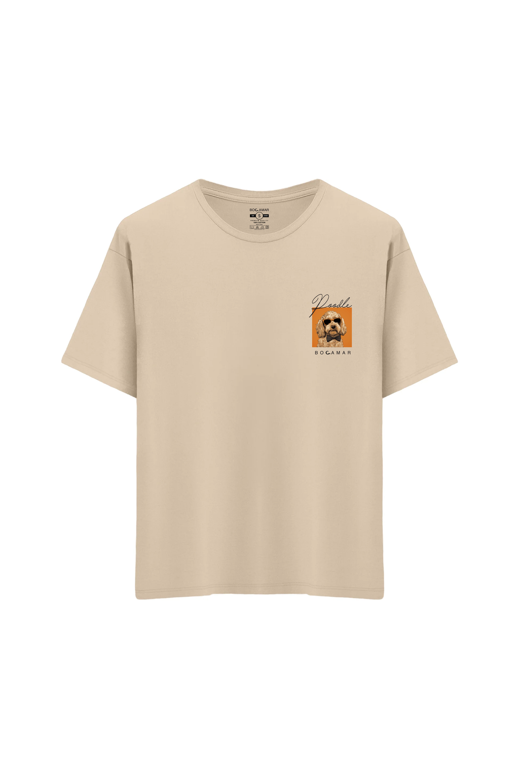 Oversize Unisex Bisiklet Yaka T-Shirt - KREM