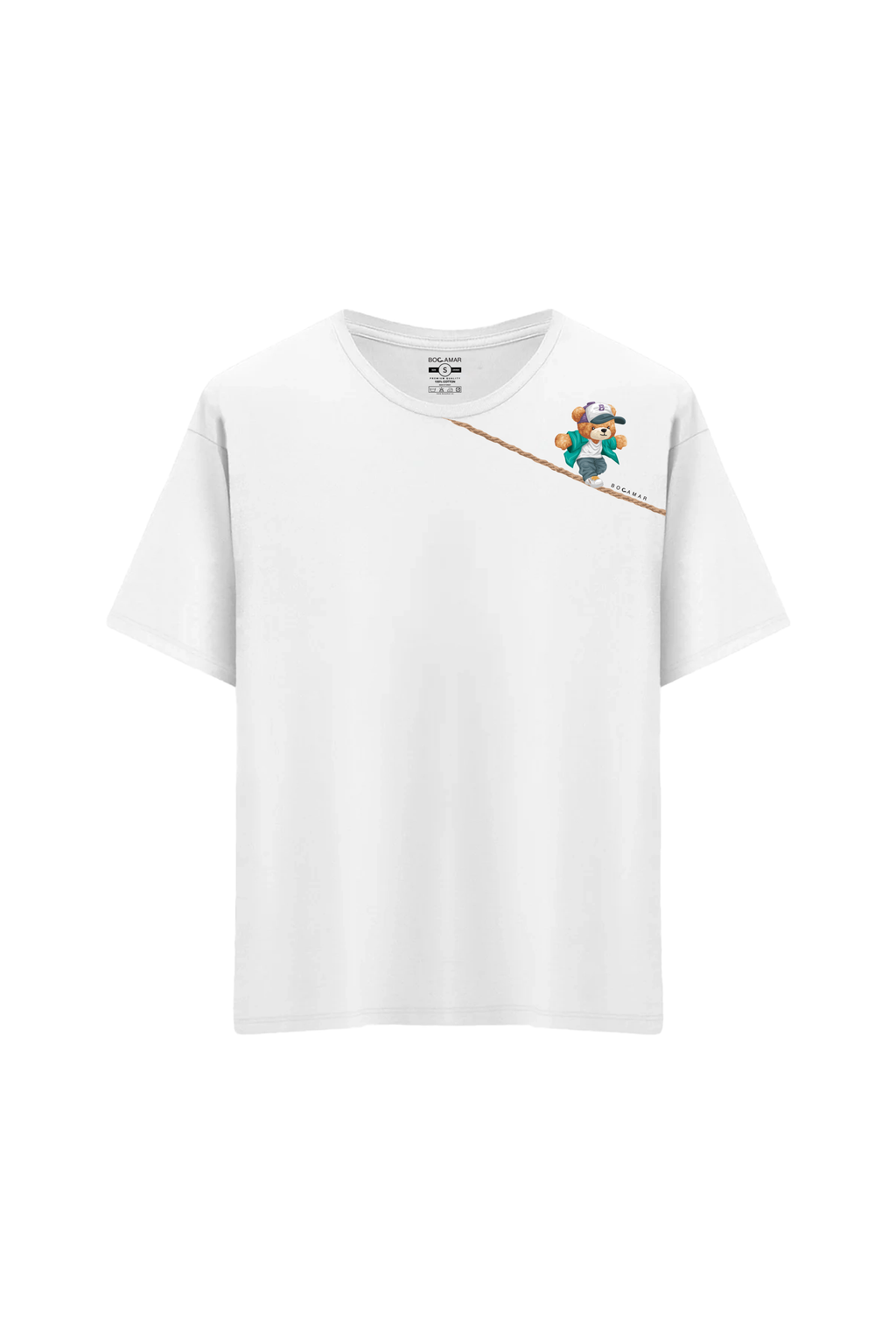 Oversize Unisex Bisiklet Yaka T-Shirt - BEYAZ