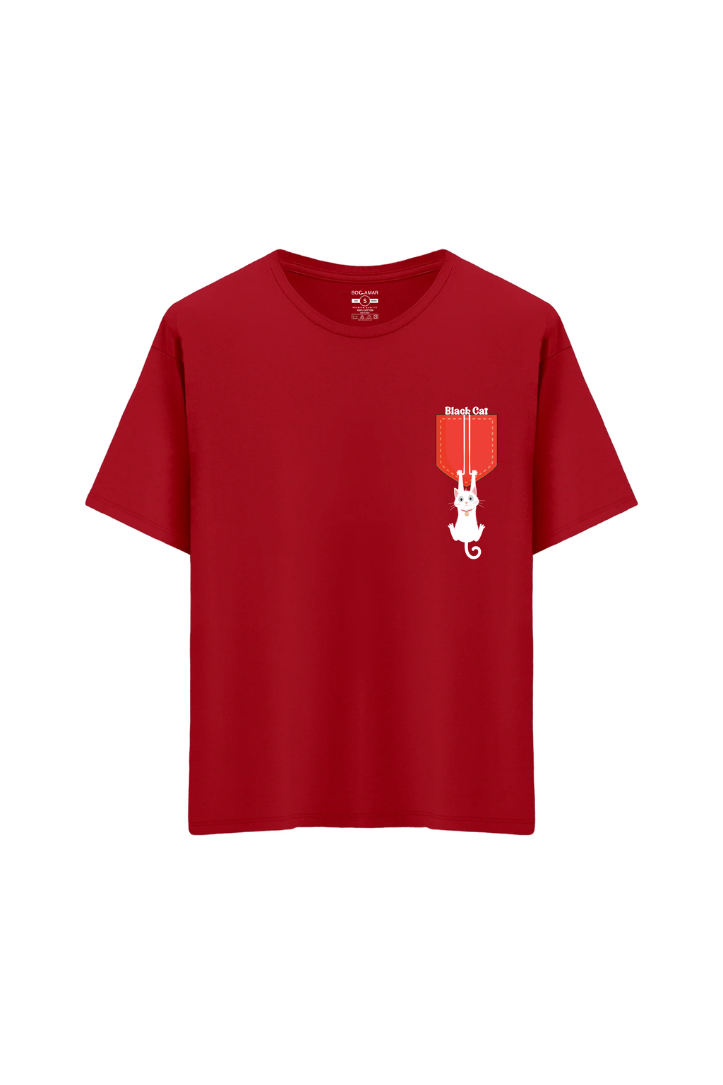 Oversize Unisex Bisiklet Yaka T-Shirt - KIRMIZI