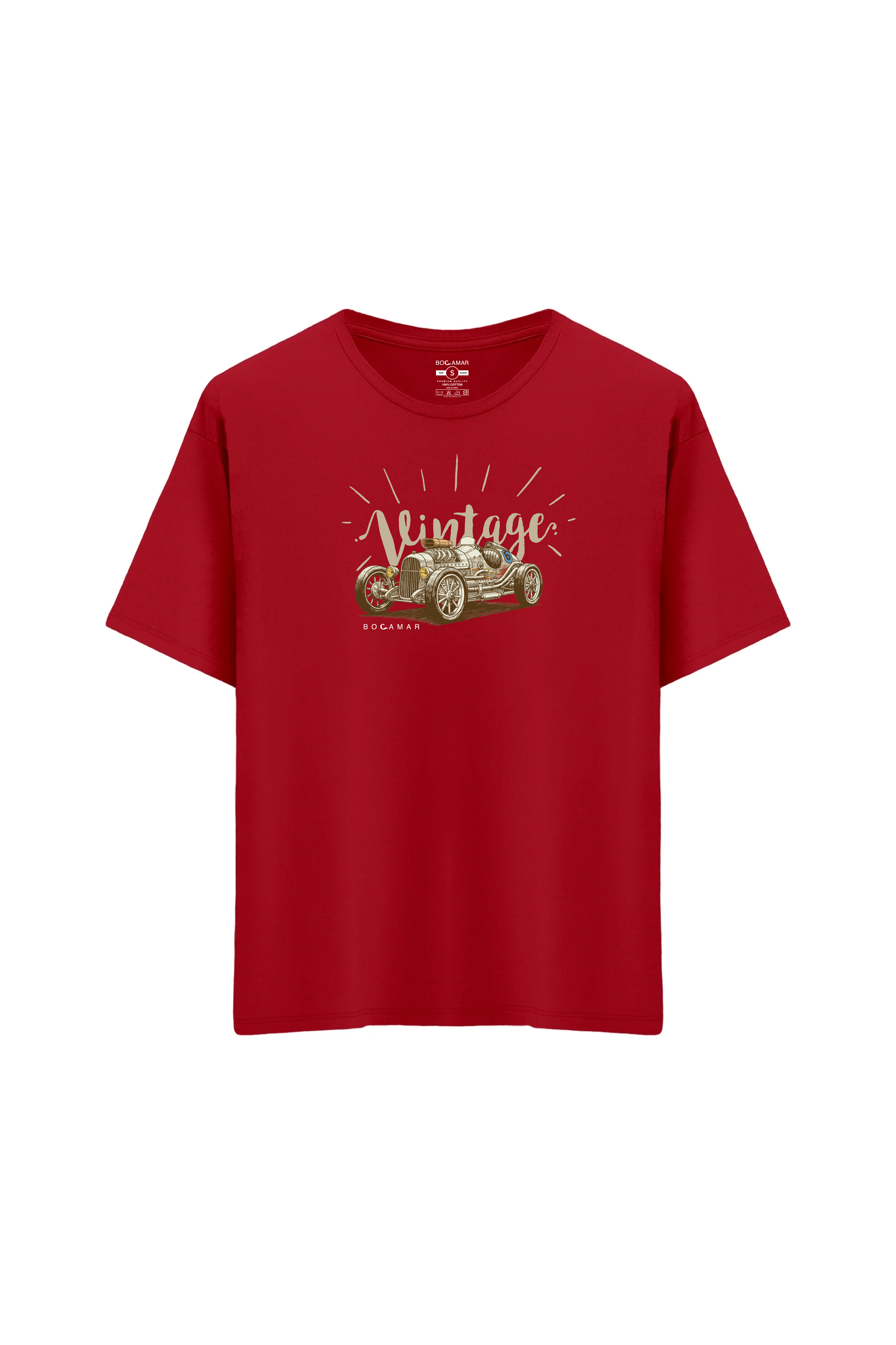 Oversize Unisex Bisiklet Yaka T-Shirt - KIRMIZI
