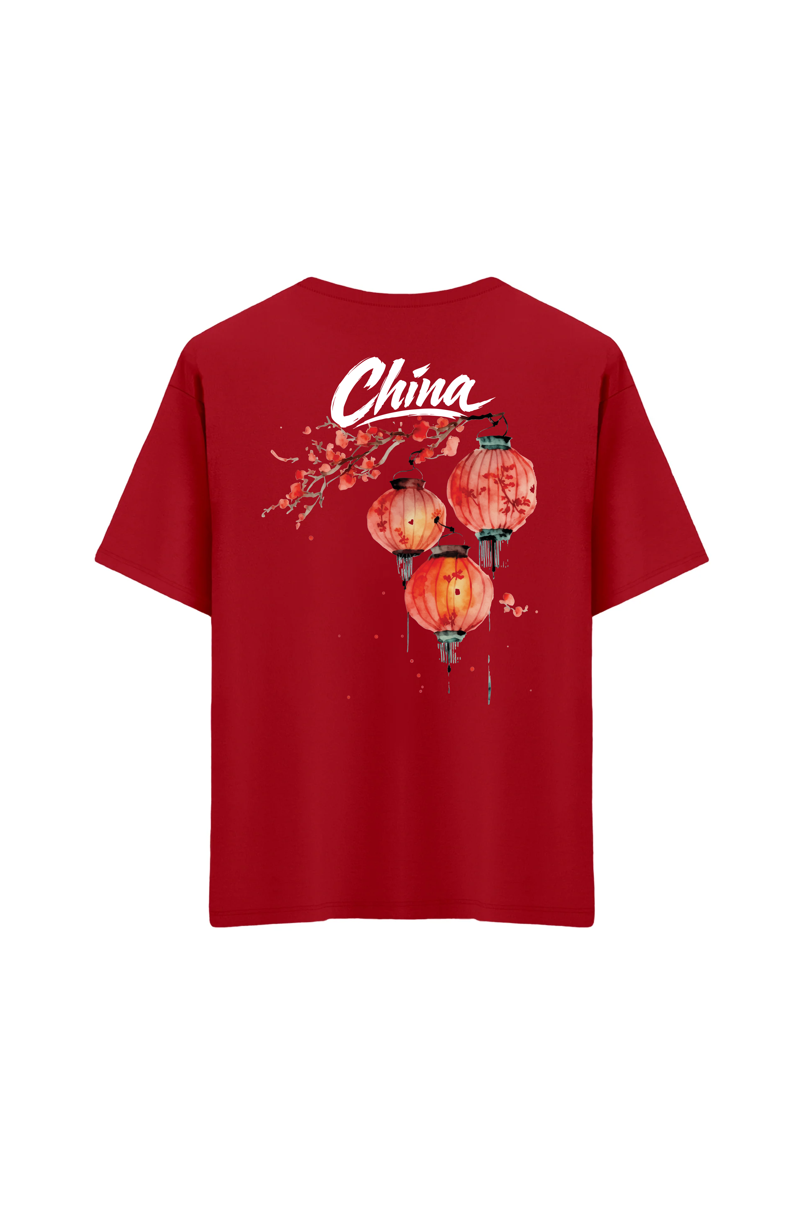 Oversize Unisex Bisiklet Yaka T-Shirt - KIRMIZI