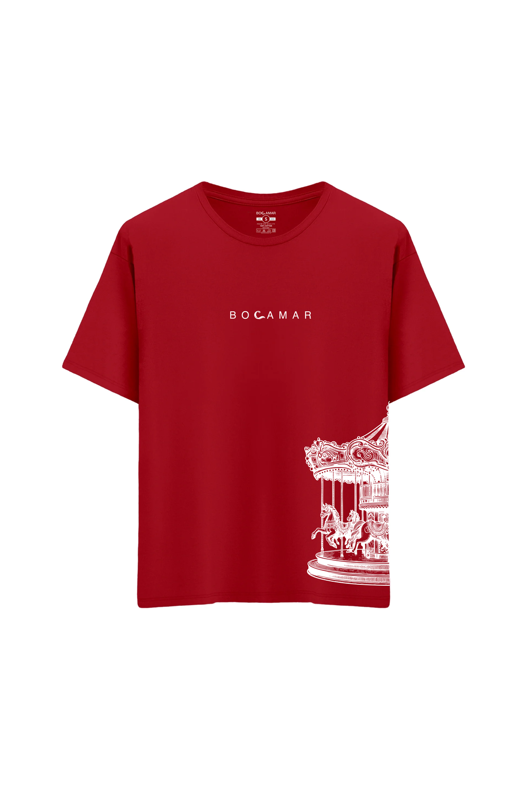 Oversize Unisex Bisiklet Yaka T-Shirt - KIRMIZI