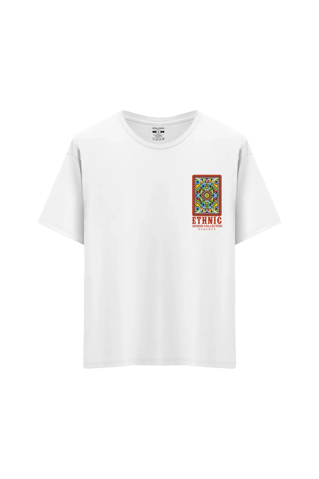 Oversize Unisex Bisiklet Yaka T-Shirt - BEYAZ