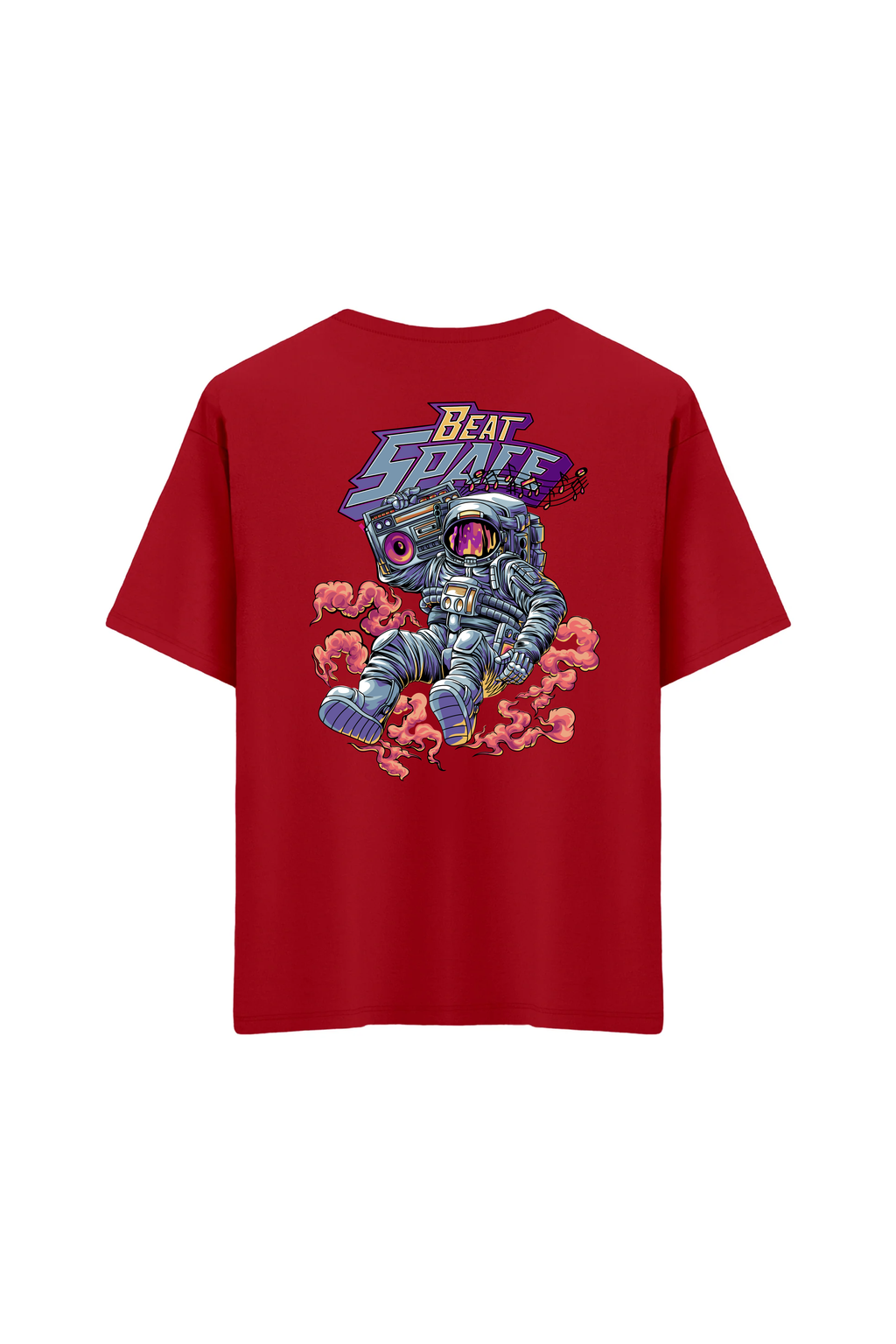 Oversize Unisex Bisiklet Yaka T-Shirt - KIRMIZI