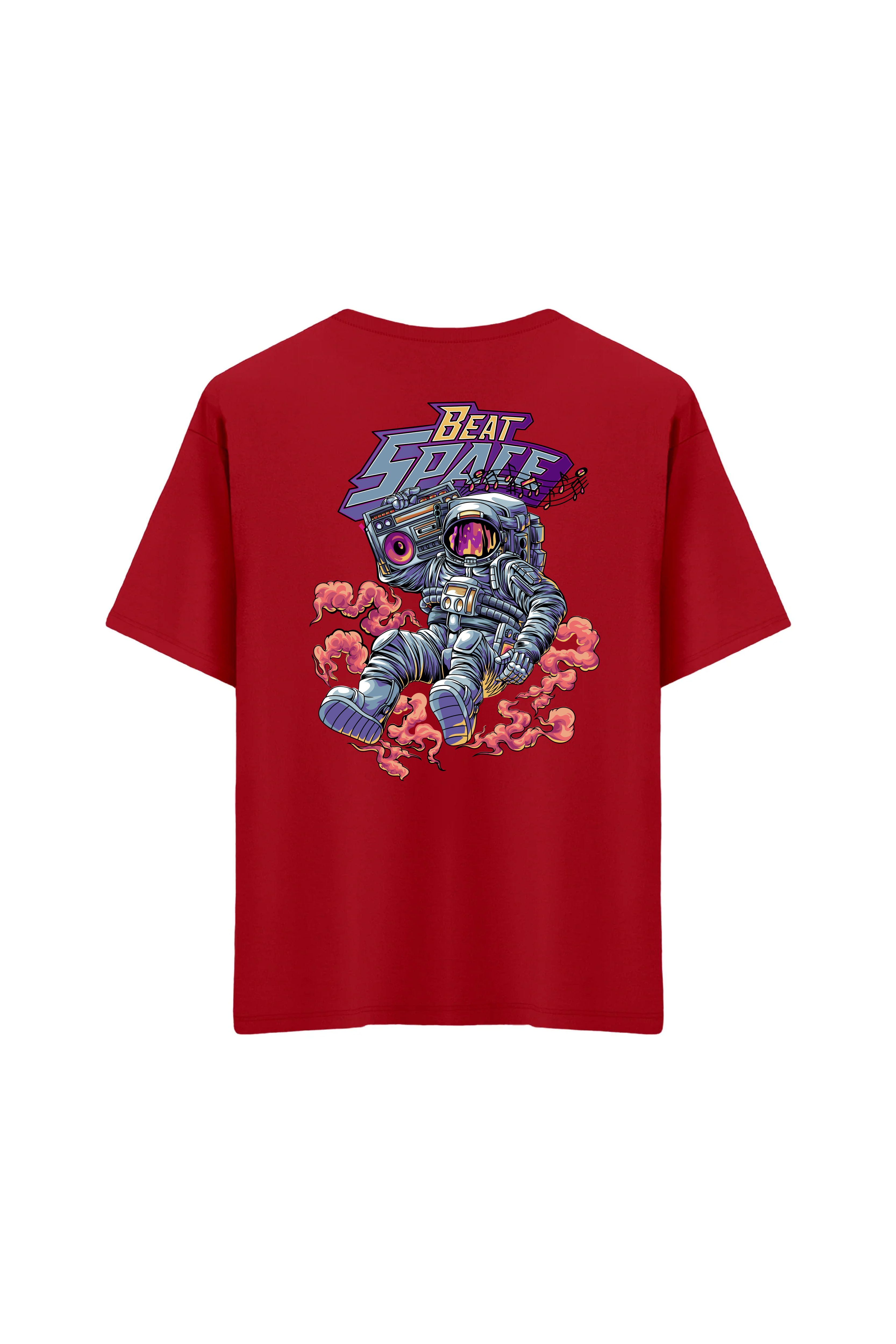 Oversize Unisex Bisiklet Yaka T-Shirt - KIRMIZI