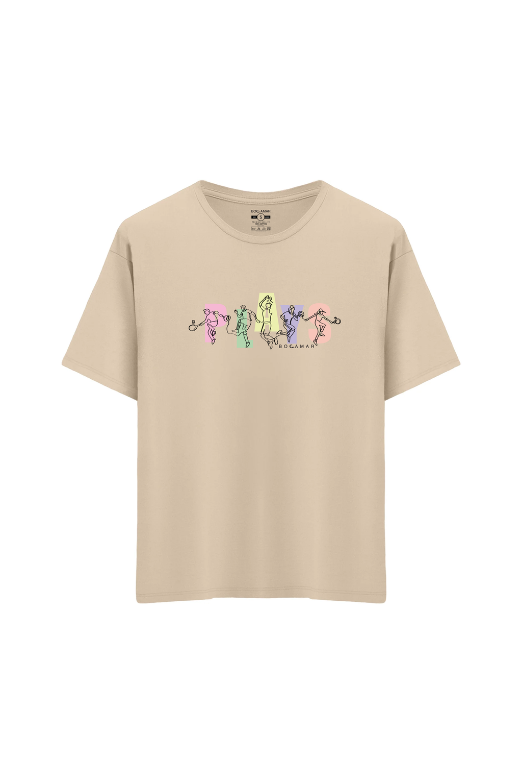 Oversize Unisex Bisiklet Yaka T-Shirt - KREM