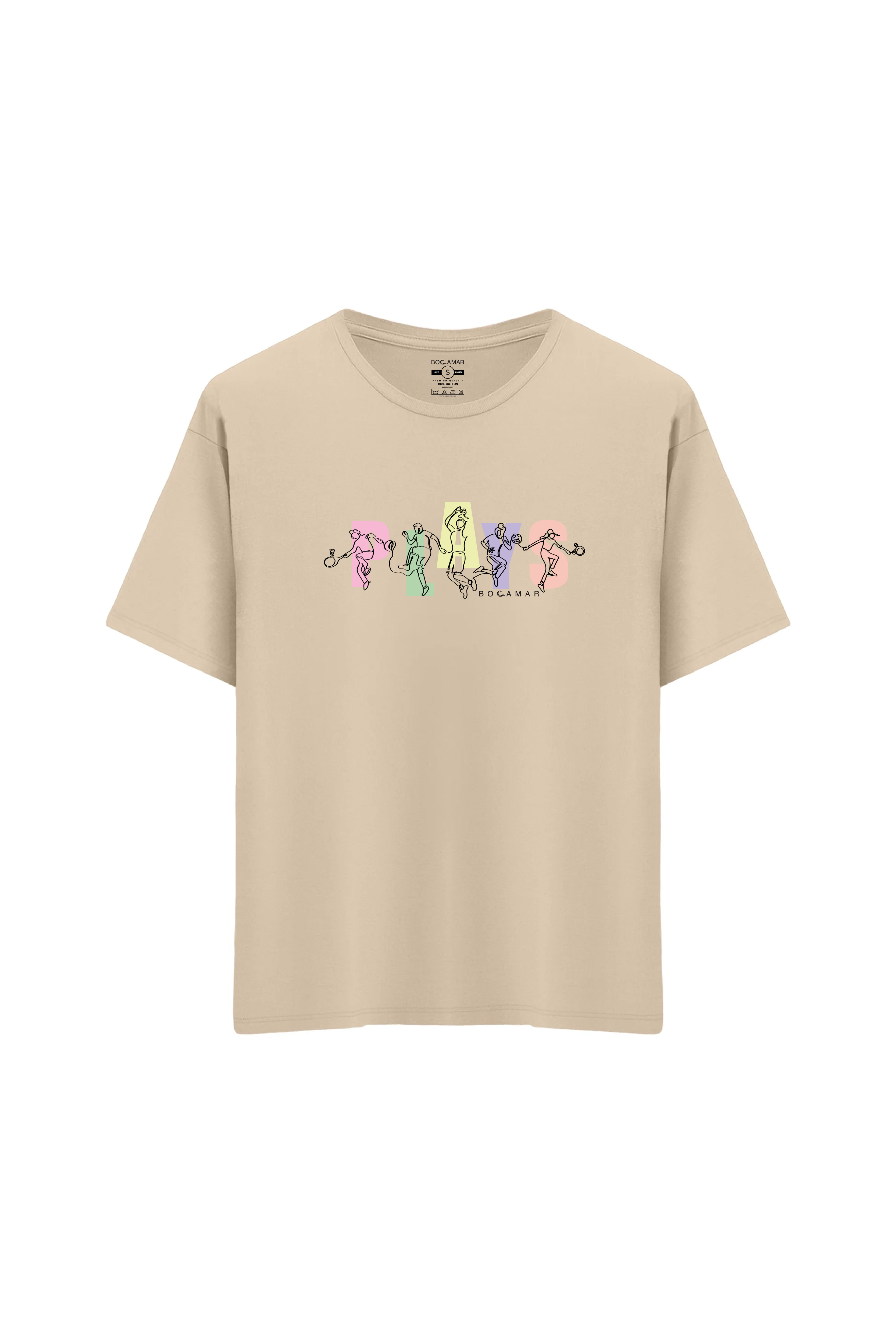 Oversize Unisex Bisiklet Yaka T-Shirt - KREM